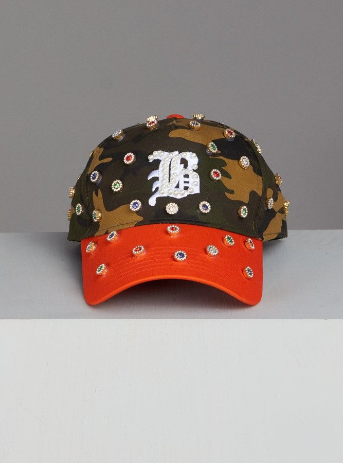 Other Camo Orange Rhinestone Crystal Statement Cap Size ONE SIZE - 1 Preview