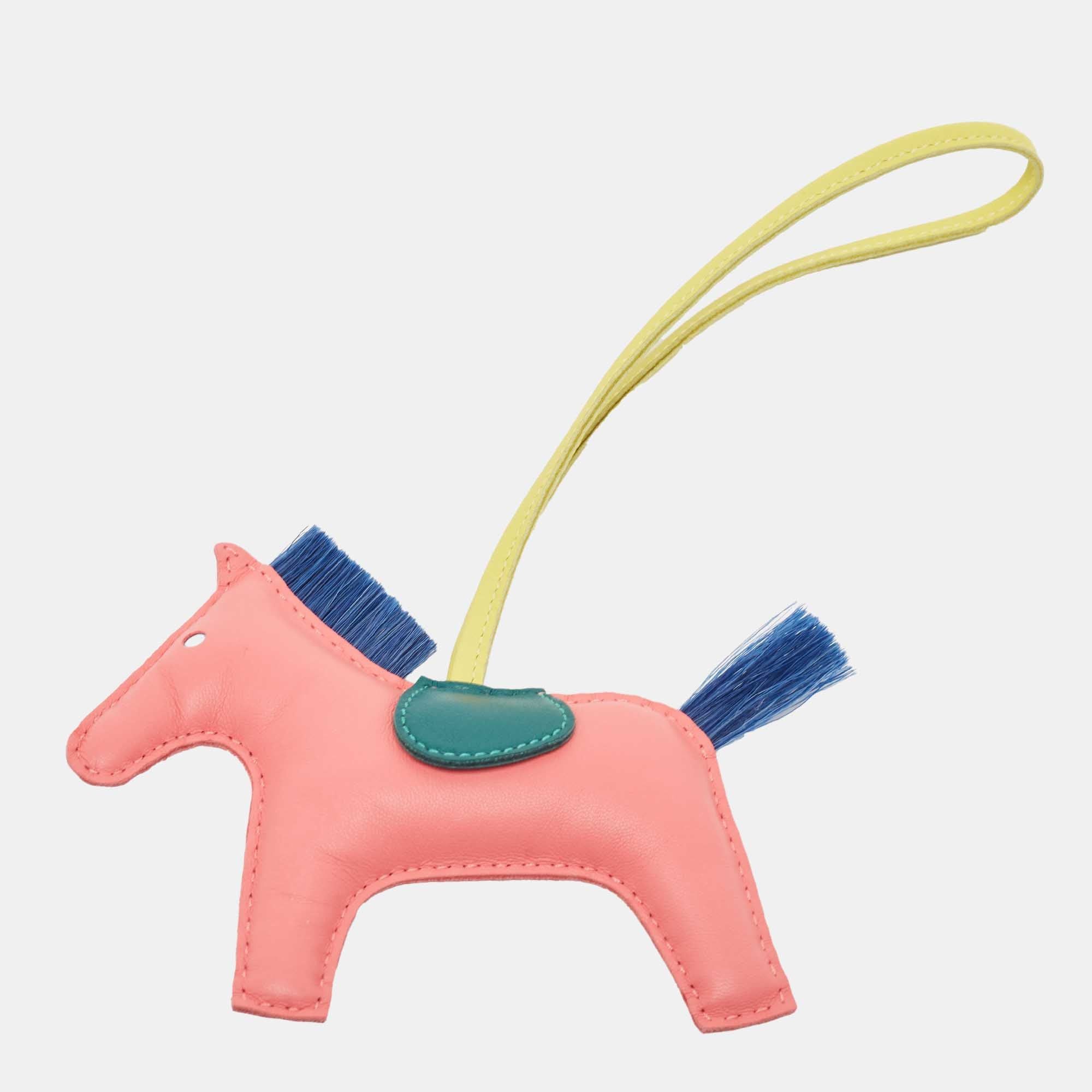 image of Hermes Rose Azalee/malachite/lime Milo Leather And Horse Hair Grigri Rodeo Bag Charm Mm in Black, W