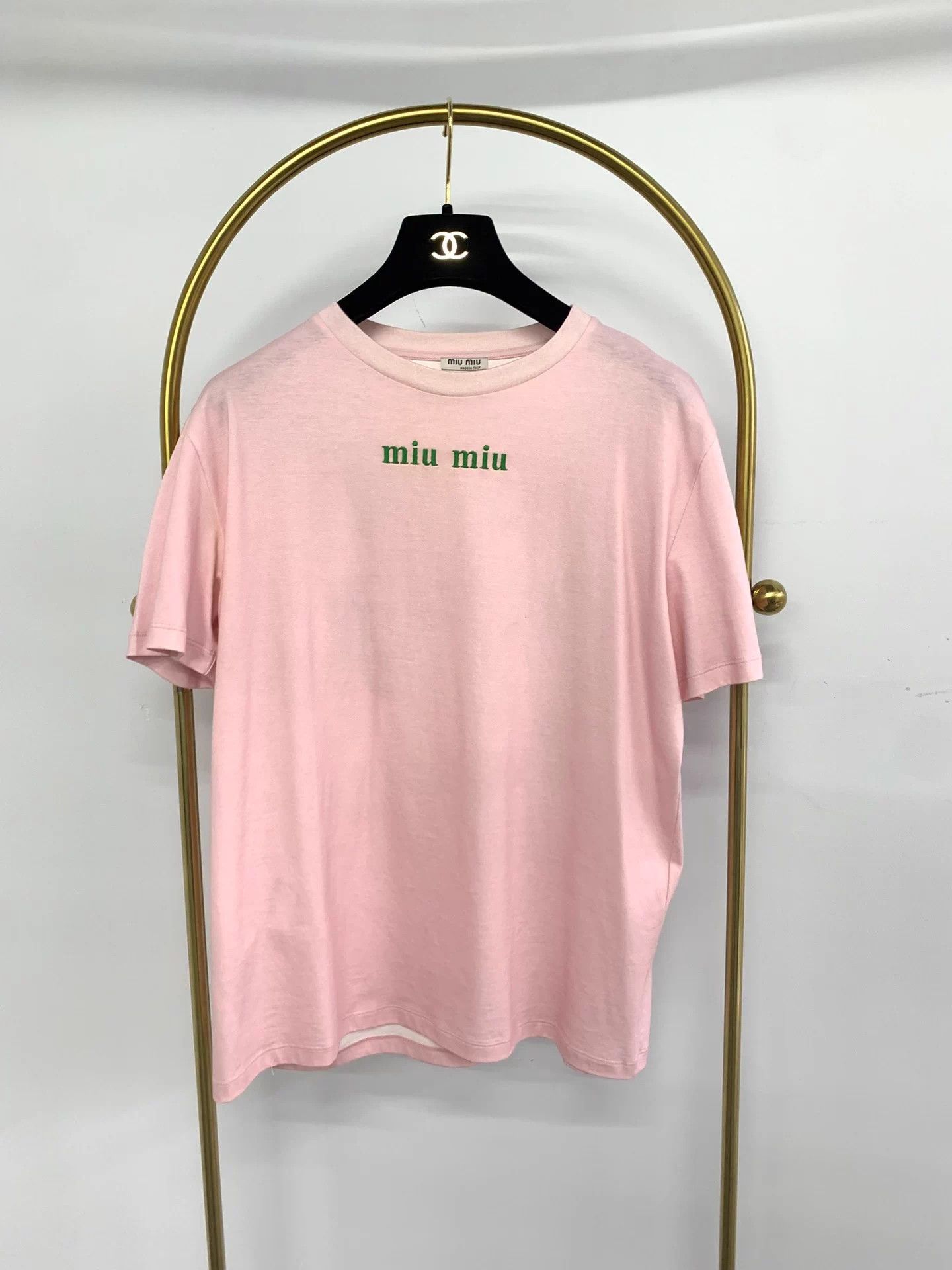 Miu Miu MIU MIU Pink Letter Print Short Sleeve Tee Size XL / US 12-14 / IT 48-50 - 1 Thumbnail