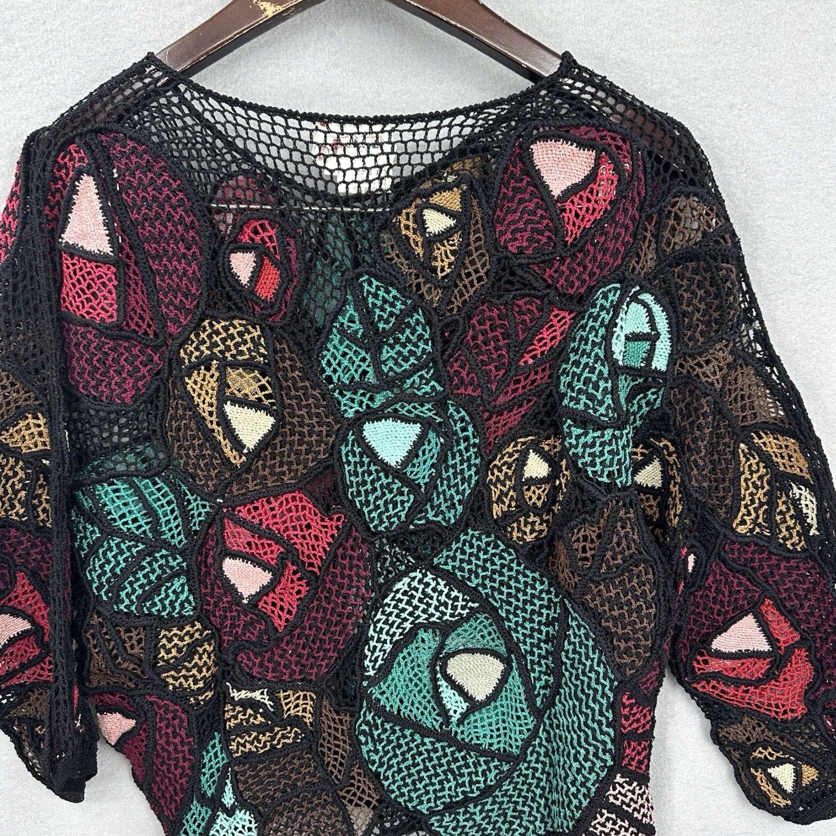Vintage Vintage LIM'S Sweater Women Small Crochet Floral Mosaic Handknit Festival Cottage Size S / US 4 / IT 40 - 6 Thumbnail