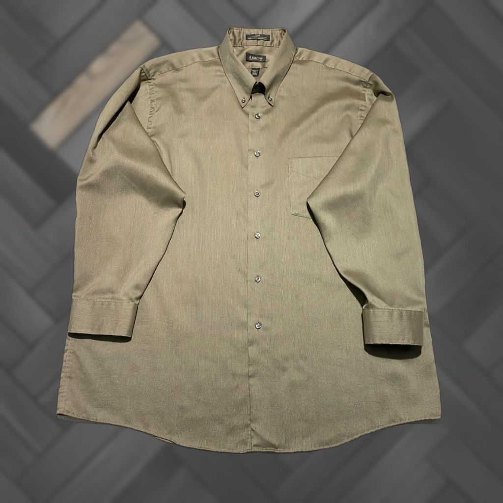 Arrow Arrow Shirt Mens XL Brown Pique Button-Down Long Sleeve Classic Feat: All Seasons, Easy Care, Pockets Size US XL / EU 56 / 4 - 1 Thumbnail