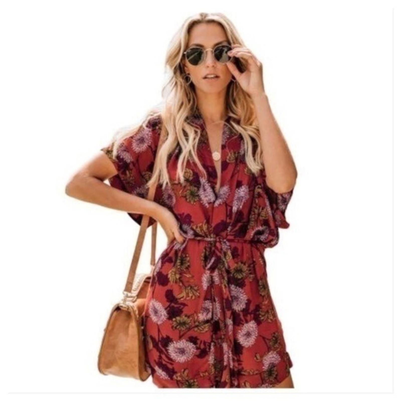 Designer Kimono Flora Boho Dress With Tie Sleeves Mini Hem NWT Size M / US 6-8 / IT 42-44 - 1 Thumbnail