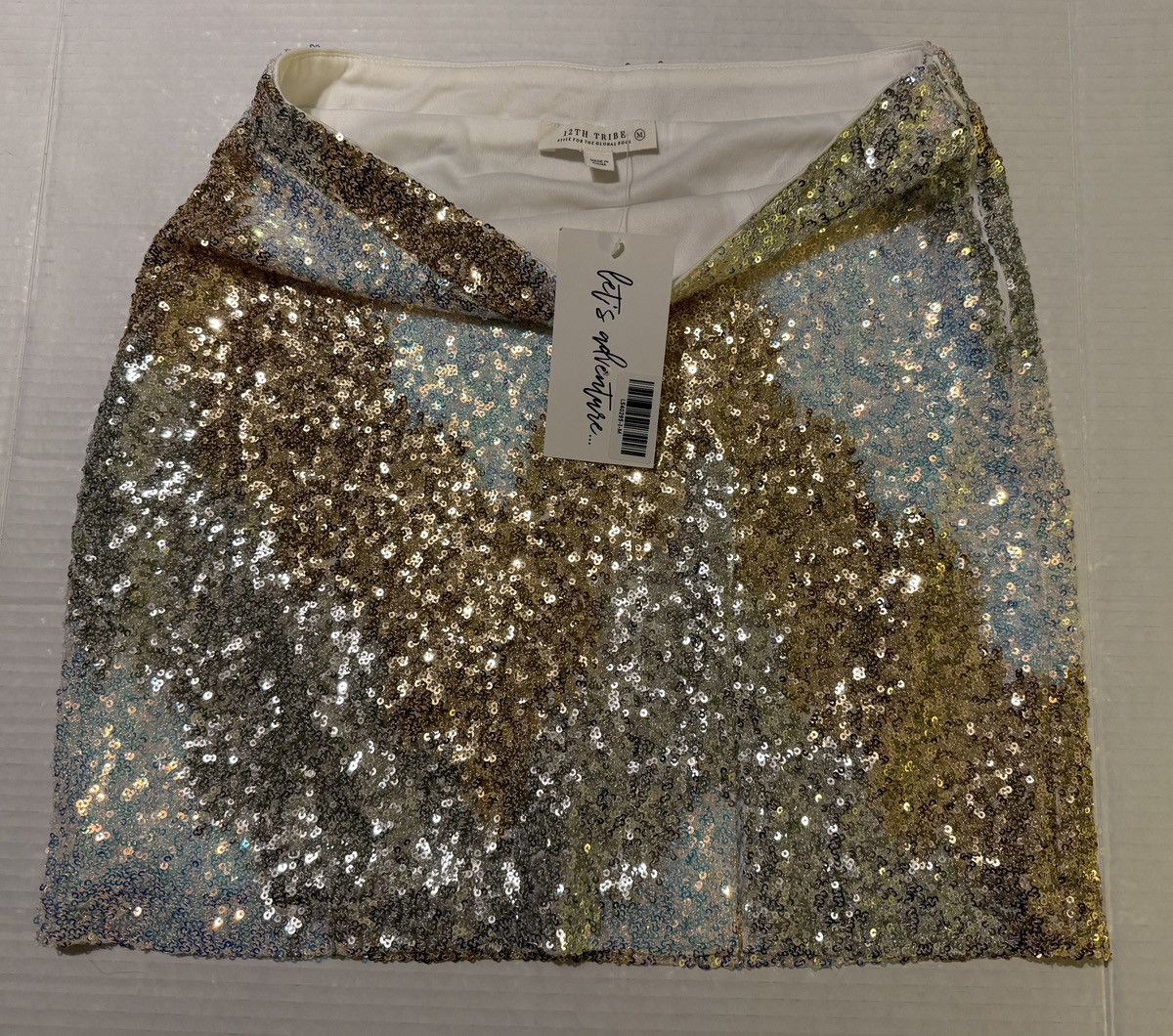 Other Genevieve Ivory Multi Sequin Global Side Slit Mini Skirt Size 28" / US 6 / IT 42 - 2 Thumbnail