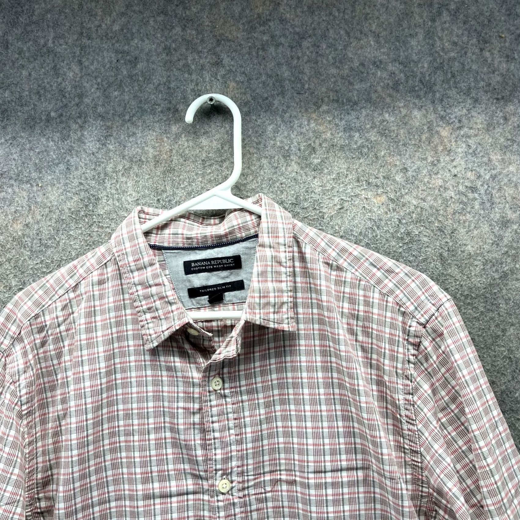 Banana Republic Banana Republic Shirt Mens Large White Red Button-Down Plaid Slim Wash 078 Size US L / EU 52-54 / 3 - 5 Thumbnail