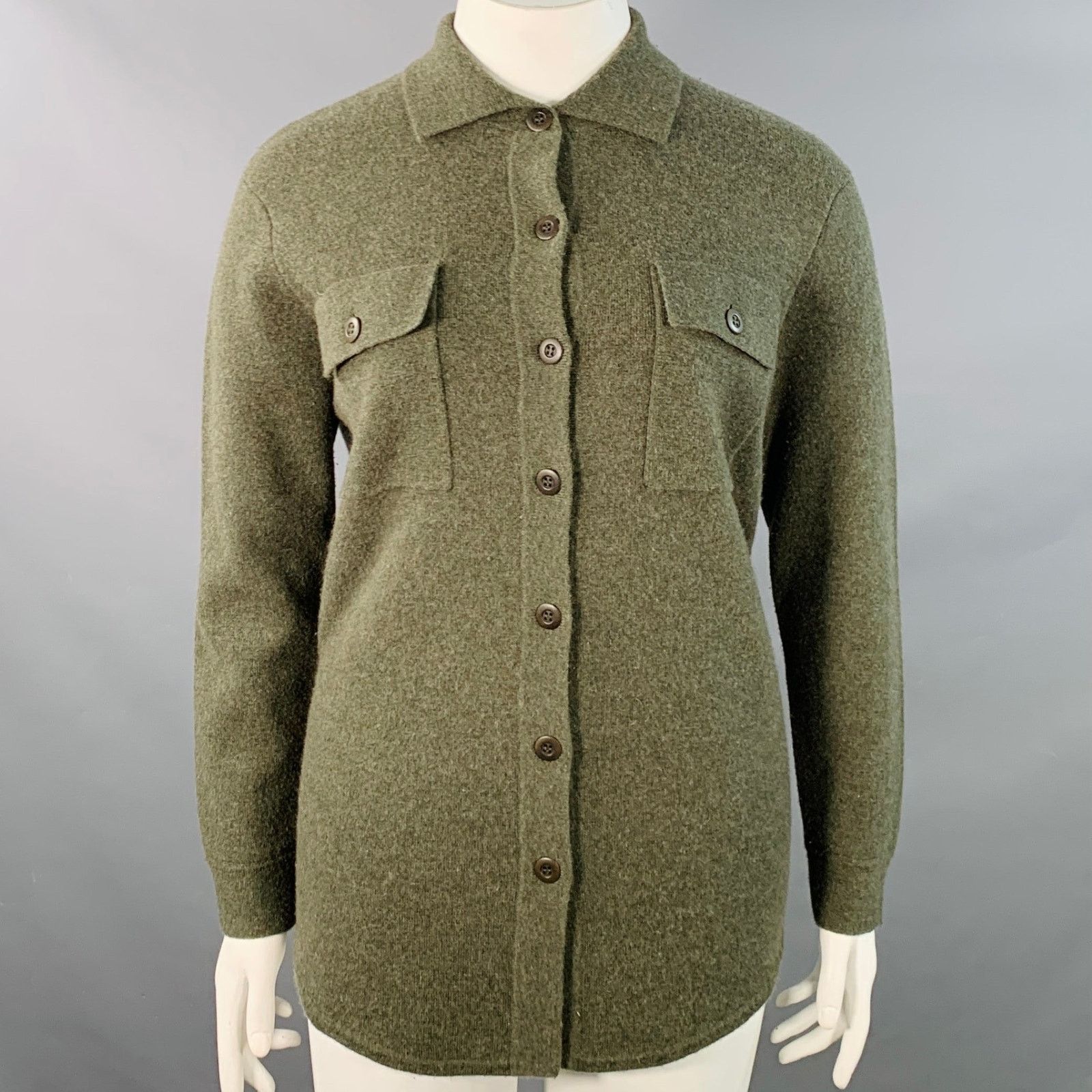 KINROSS KINROSS Size L Green Olive Cashmere Shirt Jacket Cardigan Size L / US 10 / IT 46 - 1 Thumbnail