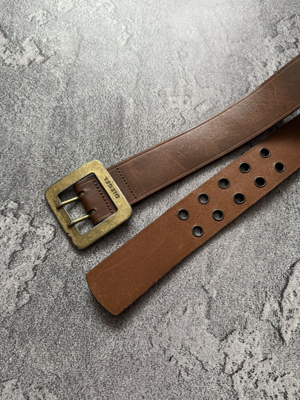 Diesel × Diesel Black Gold Diesel 100cm vintage brown leather belt biker Size ONE SIZE - 15 Thumbnail