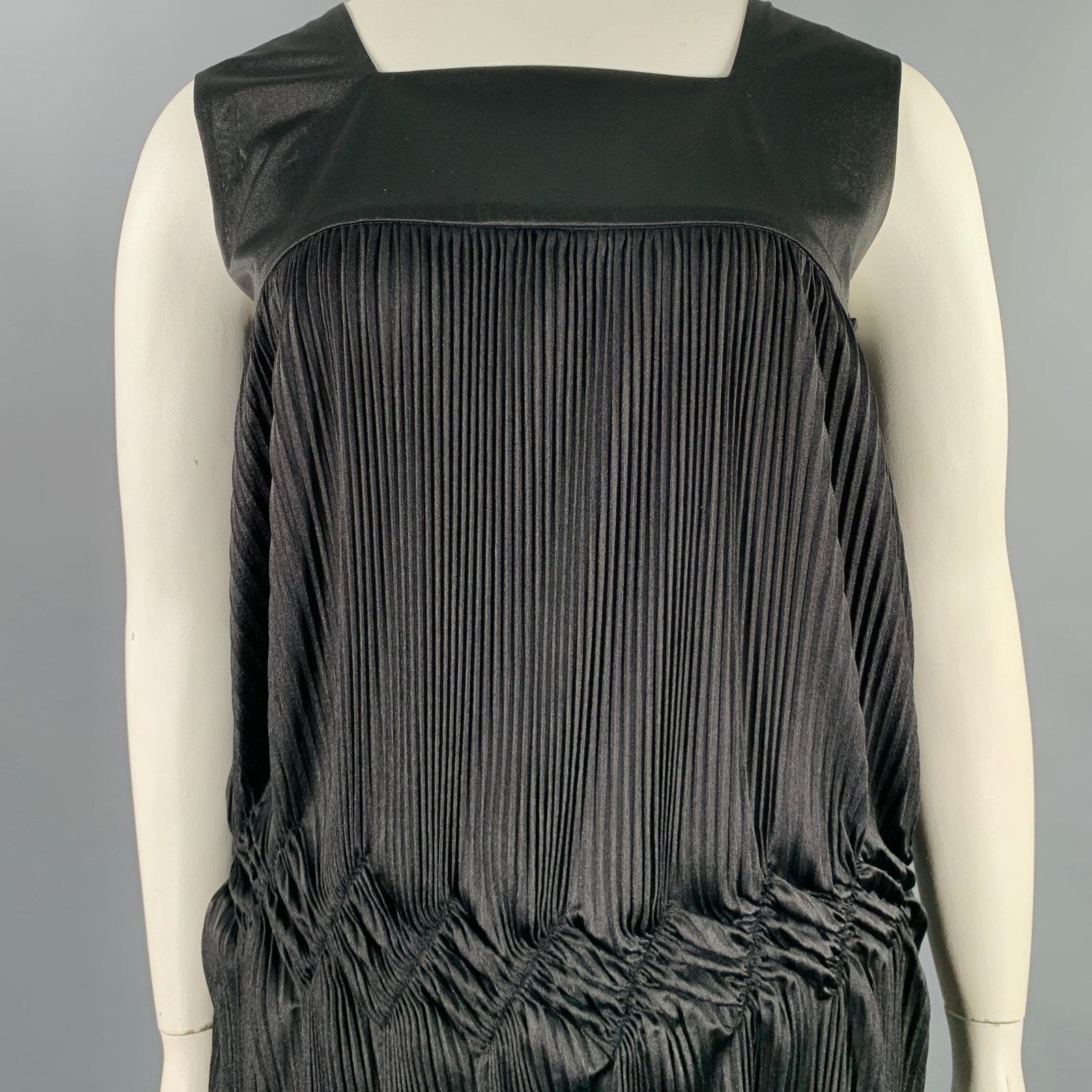 Comme des Garcons Size L Black Polyester Pleated Sleeveless Long Dress Size L / US 10 / IT 46 - 2 Thumbnail