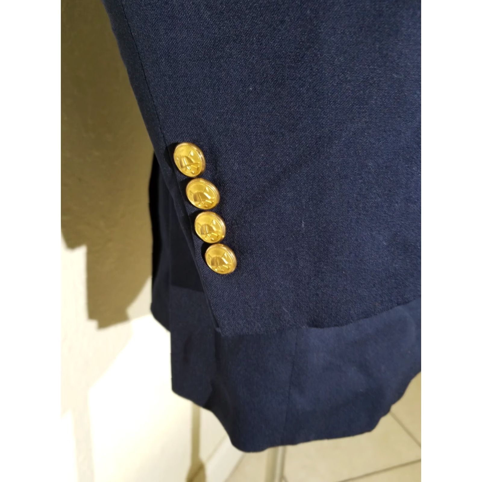 VINTAGE Polo Ralph Lauren Blazer Jacket Polo Ralph Lauren Navy Blue Wool Flannel 2-Button Single-Breasted Notch Lapel Double-Vented 38R Mens Adults