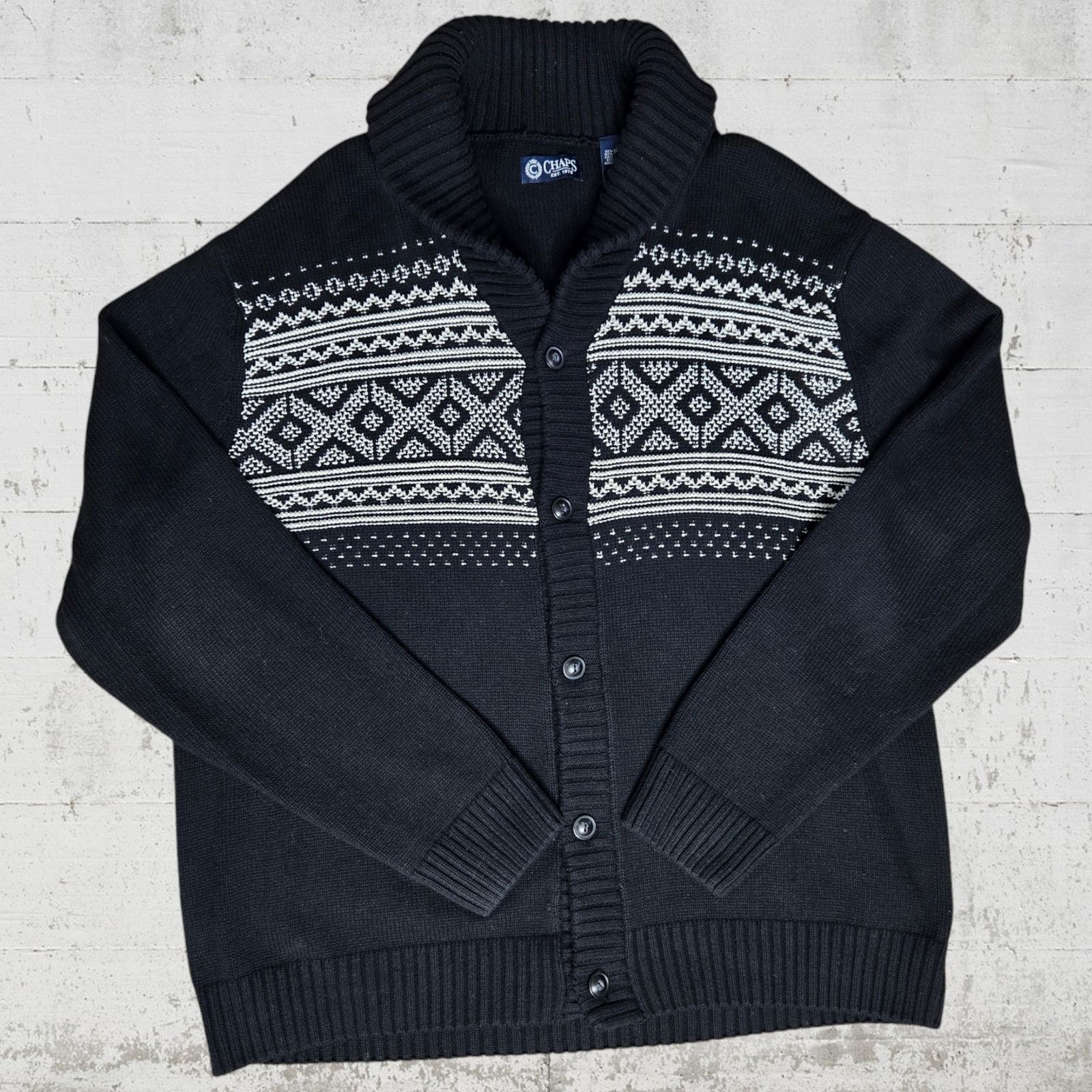 Chaps Chaps Black White Fair Isle Cardigan Sweater Size Large Size US L / EU 52-54 / 3 - 9 Thumbnail
