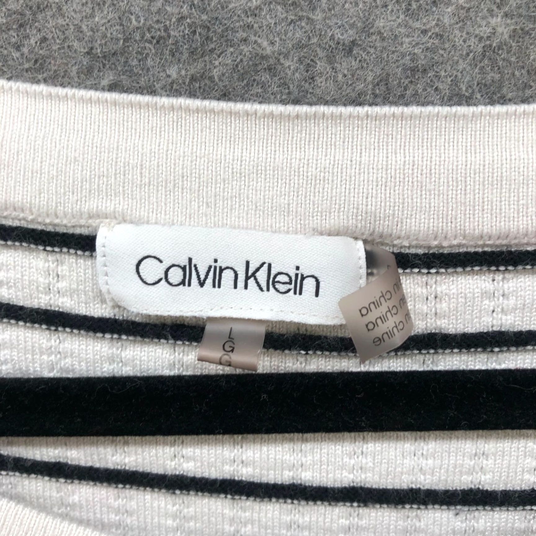 Calvin Klein Calvin Klein Crewneck Sweater Womens L White Black Stripe Stretch Lightweight Pullover Knit Casual Winter Fall Crew Neck Regular Fit Size L / US 10 / IT 46 - 6 Thumbnail