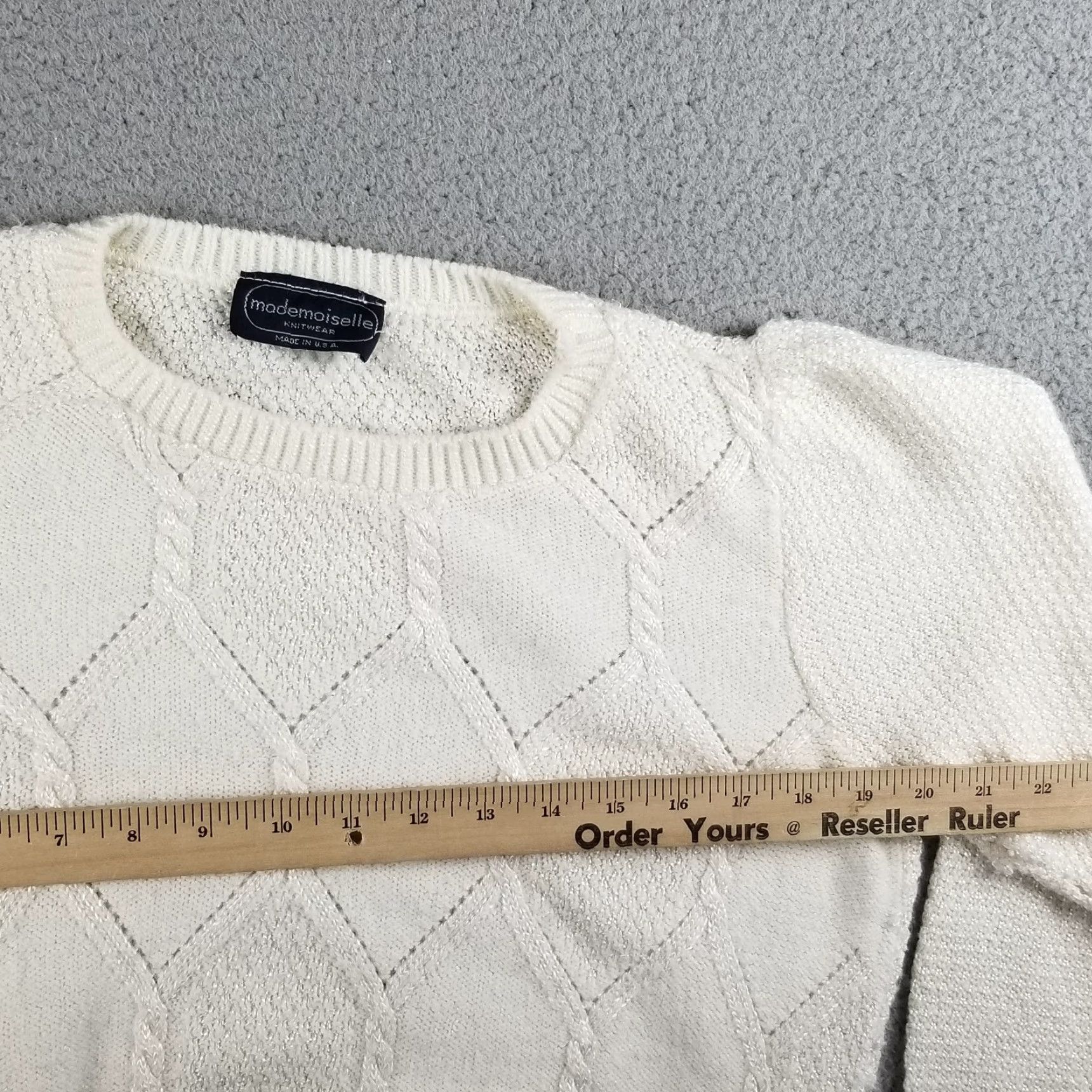 Vintage VINTAGE Mademoiselle Fisherman Cable Knit Sweater Business Casual Wool Blend Women’s Crew Neck Medium Ivory 90s Sweater Mens Women Size M / US 6-8 / IT 42-44 - 5 Thumbnail