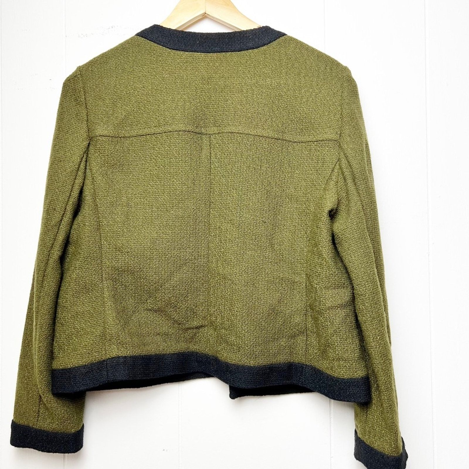Ann Taylor AOlive Green Trim Open Front Nubby Cropped Jacket Womens Med Size M / US 6-8 / IT 42-44 - 6 Thumbnail