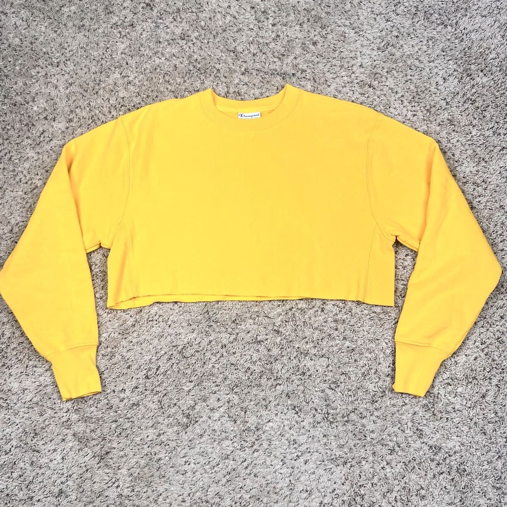 Champion VINTAGE Champion Reverse Weave Cropped Sweatshirt Womens Medium Yellow Cotton Blend Size M / US 6-8 / IT 42-44 - 4 Thumbnail