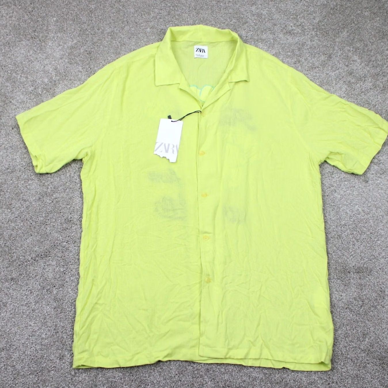 Zara Zara Shirt Mens Large Yellow 100% Viscose Button Up Short Sleeve NWT Size US L / EU 52-54 / 3 - 3 Thumbnail