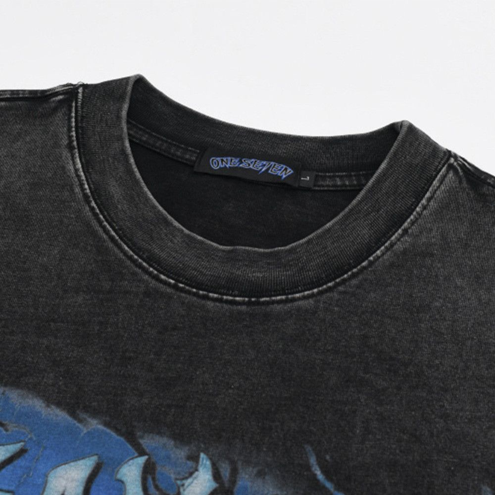 Vintage Distressed Garment-Washed Casual T-Shirt with Skull Print Size US L / EU 52-54 / 3 - 3 Thumbnail