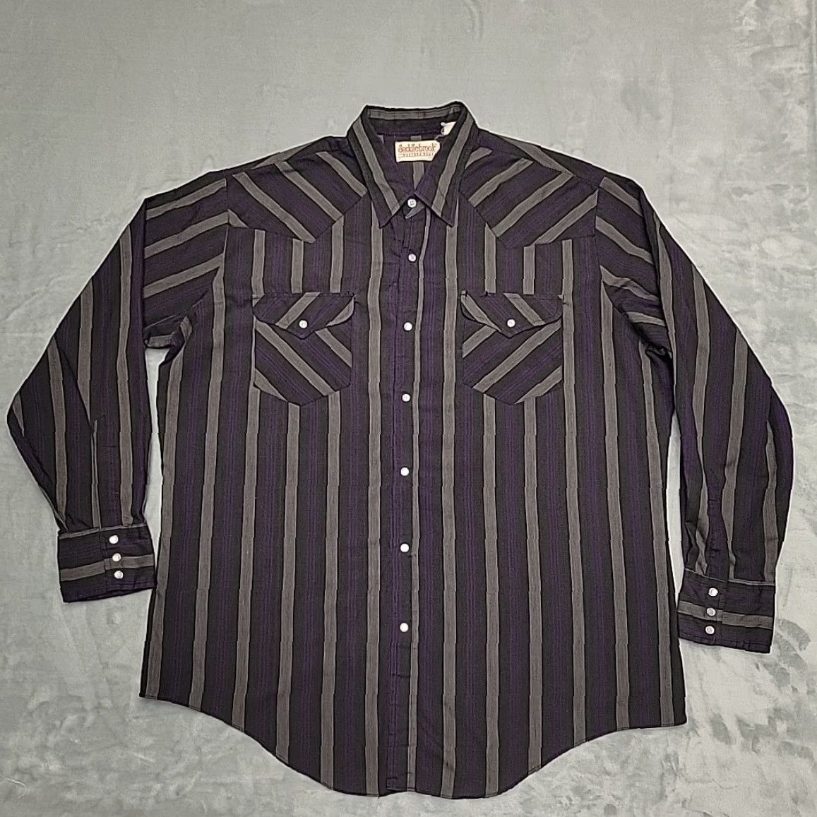 Vintage VINTAGE Saddlebrook Shirt Men XL Purple Striped Pearl Snap Western Cowboy Casual Shirt Size US XL / EU 56 / 4 - 2 Thumbnail