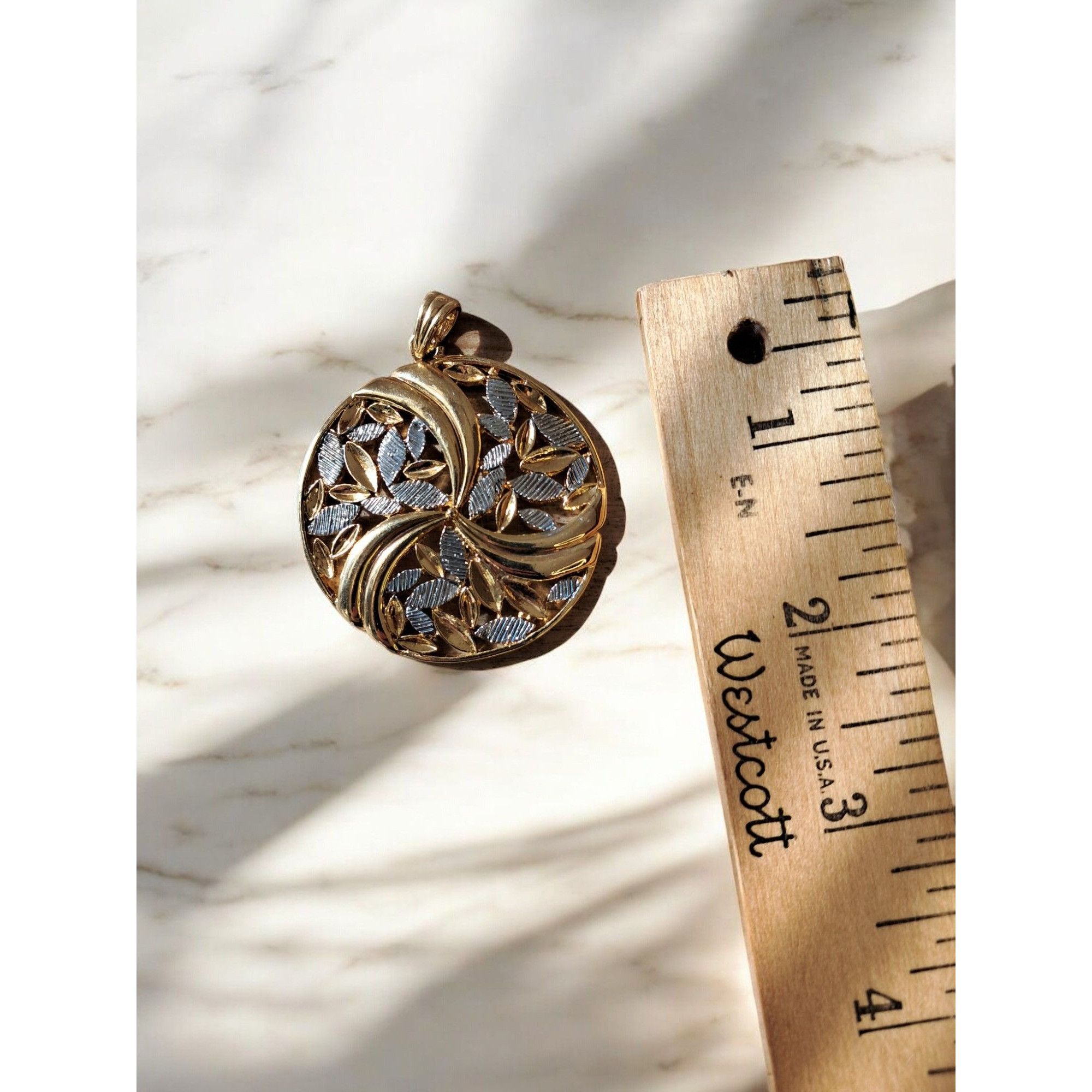 Other Bold Modern Floral Motif Pendant—Gold & Silver Toned Leaves Size ONE SIZE - 4 Thumbnail