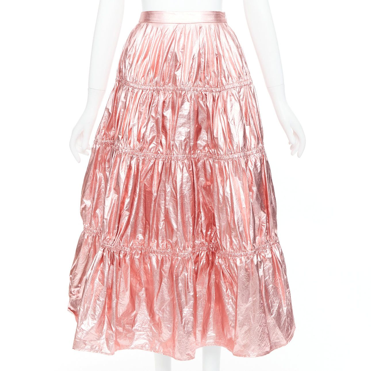 Rejina Pyo REJINA PYO metallic pink nylon high waist tiered A-line skirt UK6 XS Size 26" / US 2 / IT 38 - 1 Thumbnail