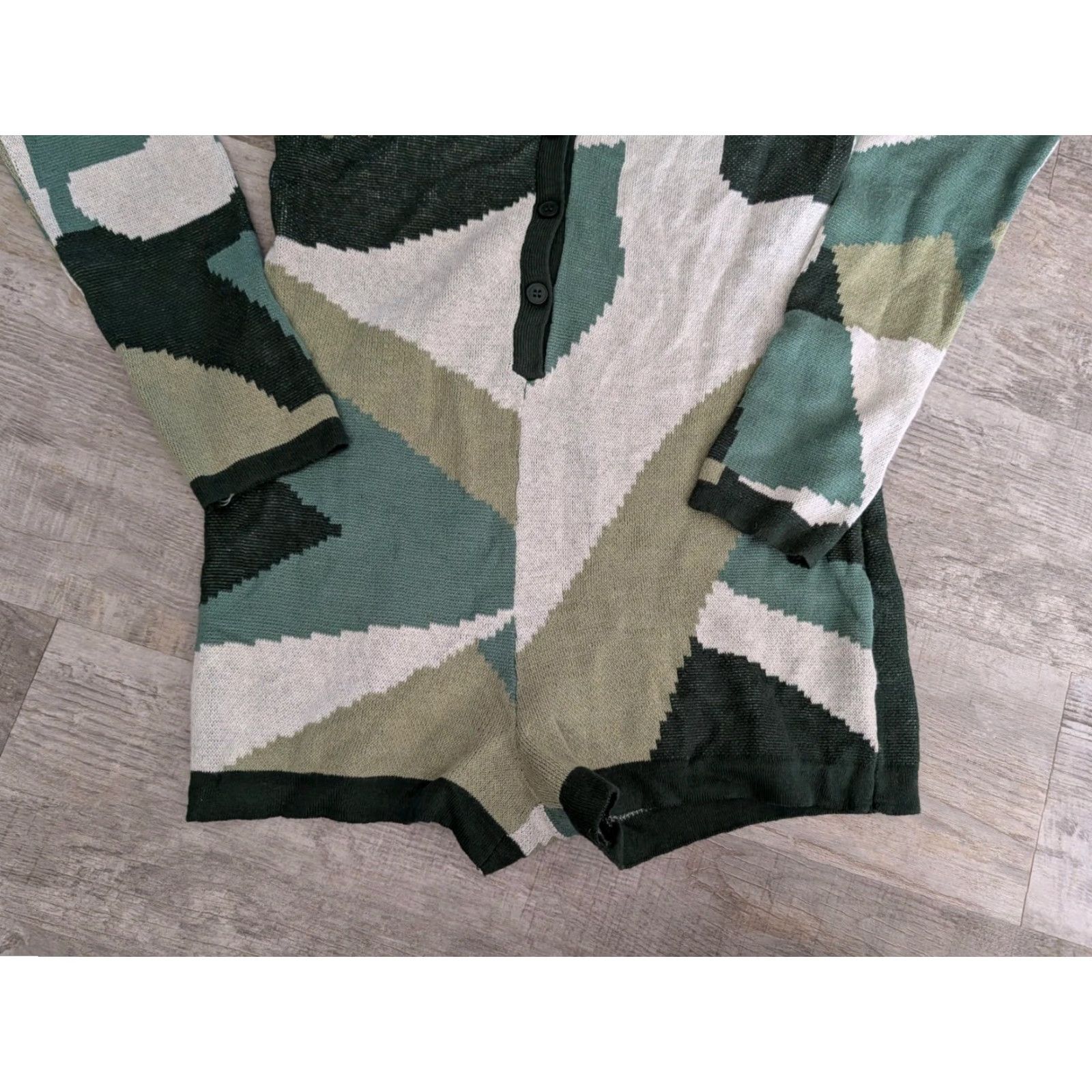 Vintage VINTAGE Edikted Renee Geometric Knitted Romper Small Long Sleeve Green White Activewear Womens Size S / US 4 / IT 40 - 2 Thumbnail