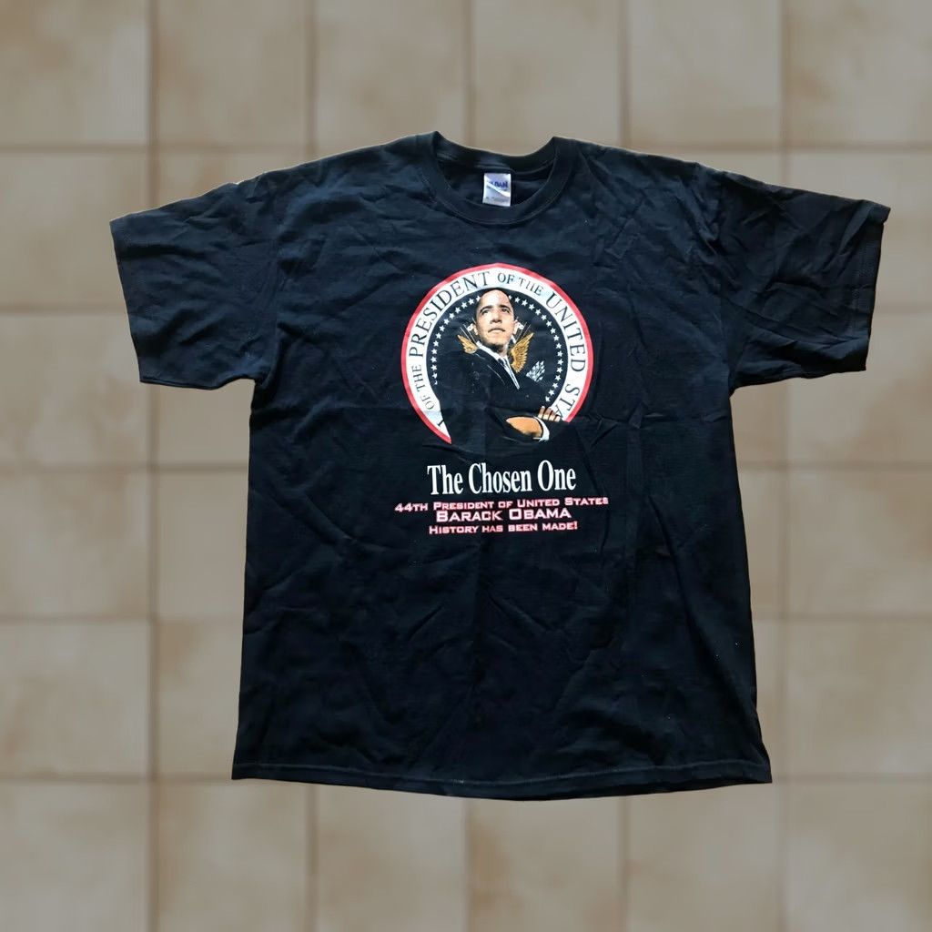 Gildan VINTAGE Mens XL Tee Shirt Barack Obama 44th President Chosen 1 Black Short Sleeve T-Shirt Gildan Size US XL / EU 56 / 4 - 1 Thumbnail
