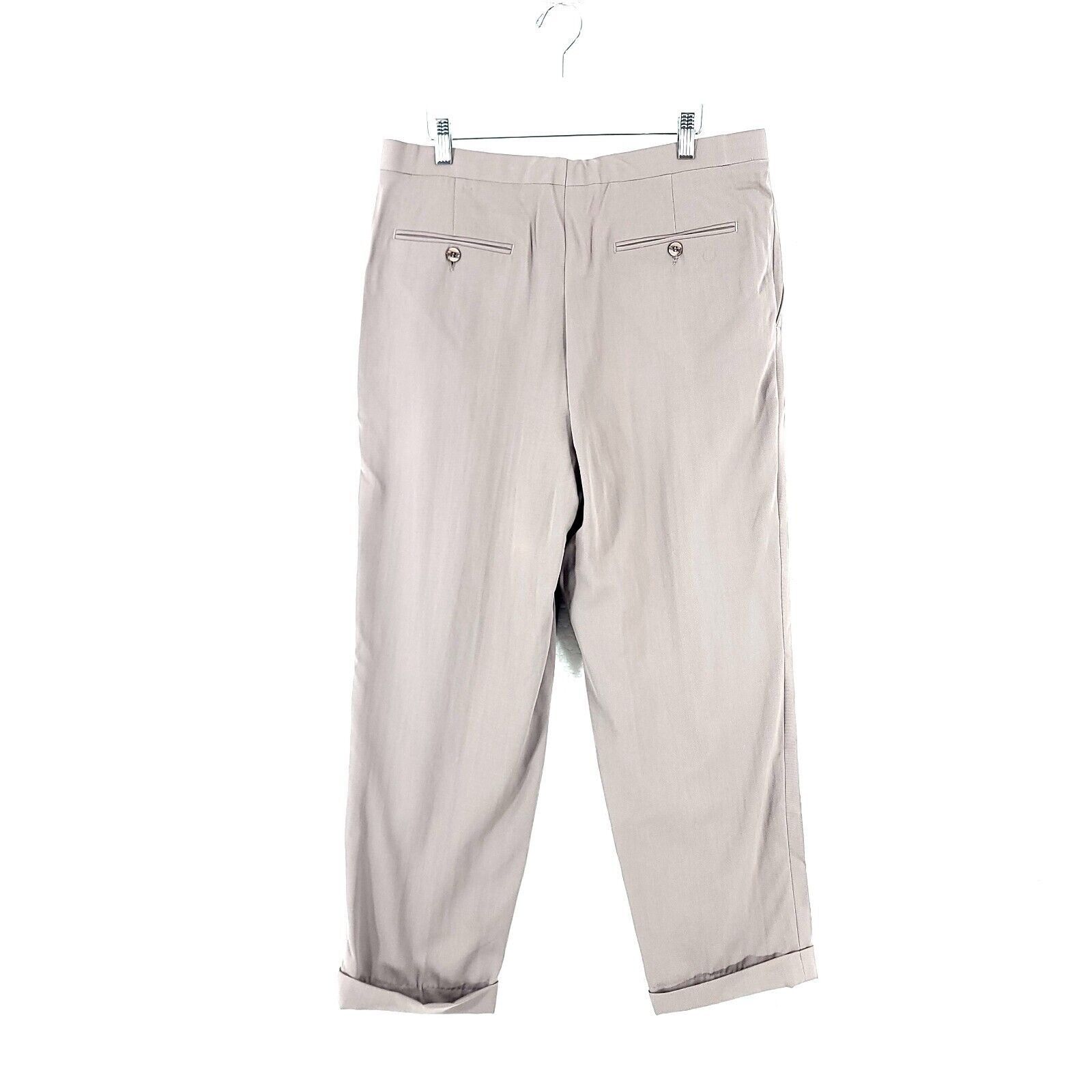 Designer Greg Peters Gray Beige No Belt Loops Wool Pleated Cuffed Dre Size 34S - 3 Thumbnail
