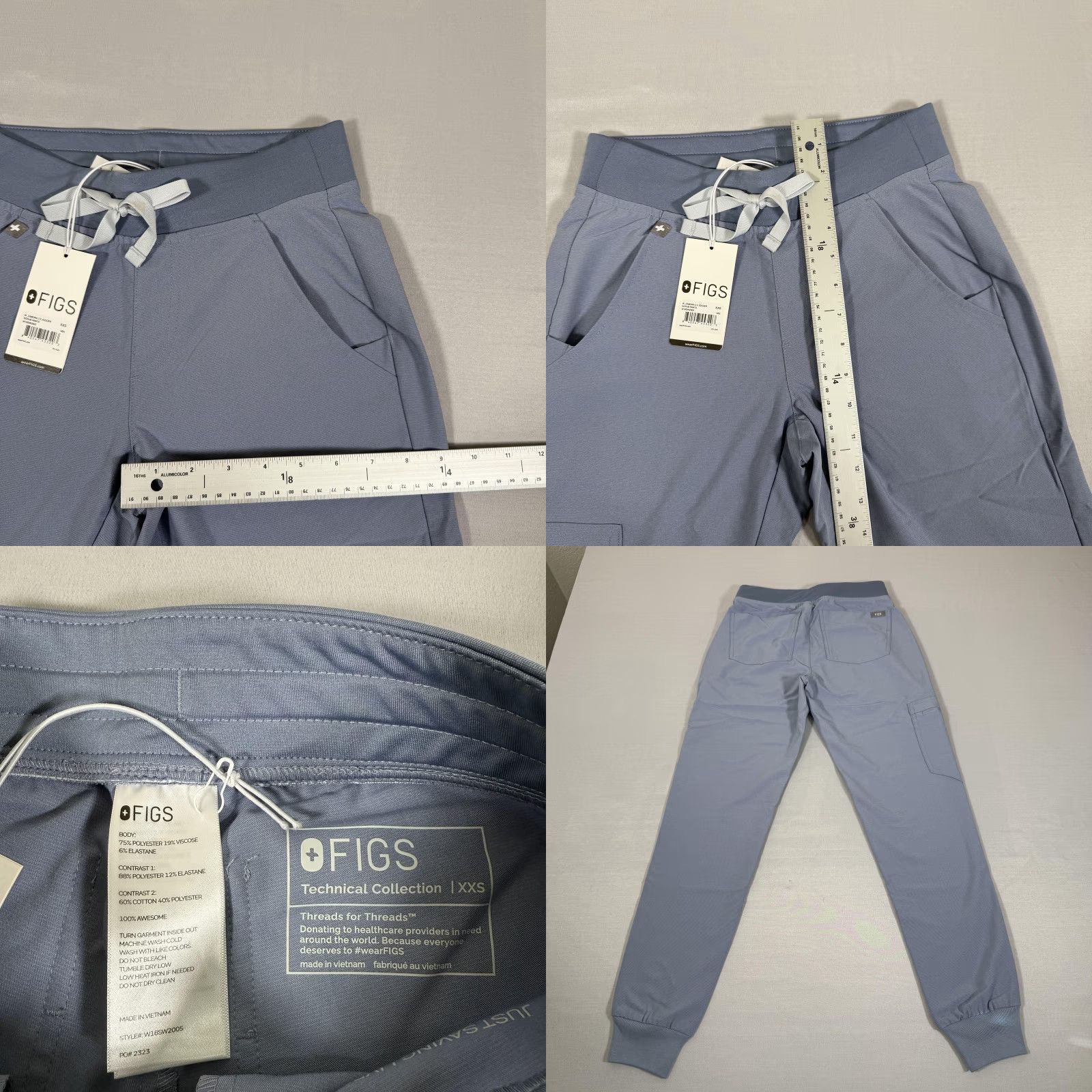 Vintage Figs Zamora 2.0 Jogger Pants Womens XXS Violet Shadow Scrubs Drawstring Blue Size 24" / US 00 / IT 34 - 8 Thumbnail