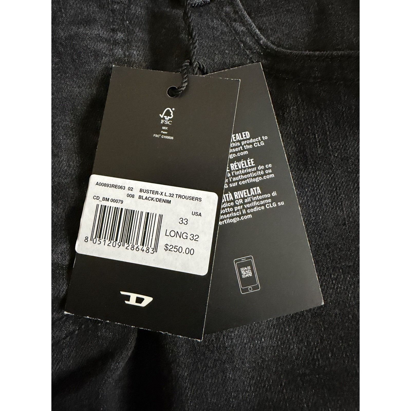 Diesel Diesel Mens Buster Tapered Jeans RE063 Black $250 Size 33/32 Size US 33 - 7 Thumbnail
