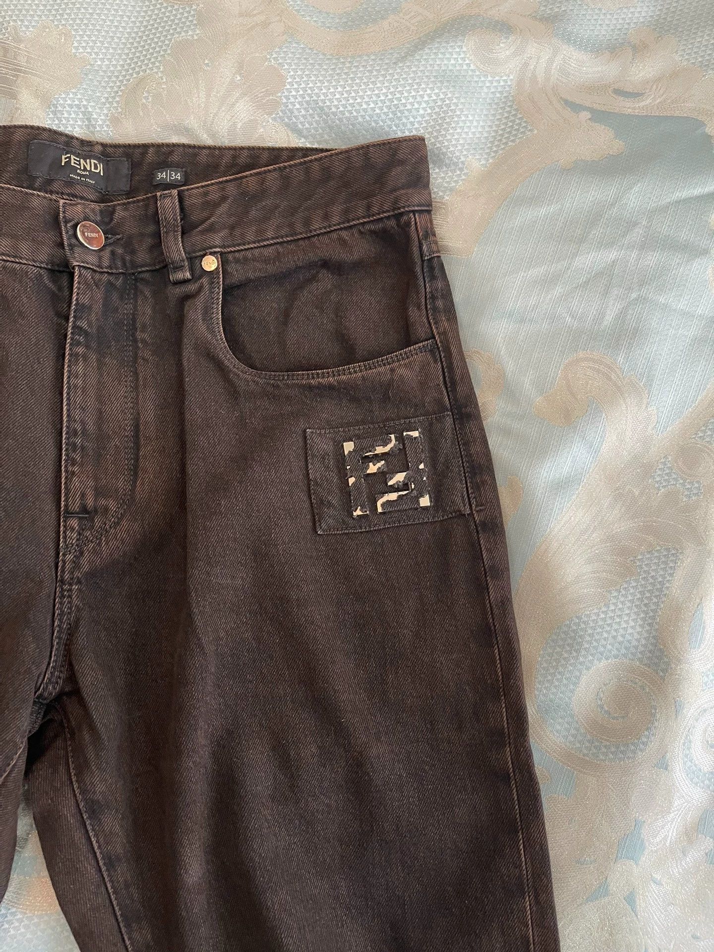 Fendi FENDI Deep Brown 34 Jeans Metal/Leather Logo Patch Size US 34 / EU 50 - 3 Thumbnail