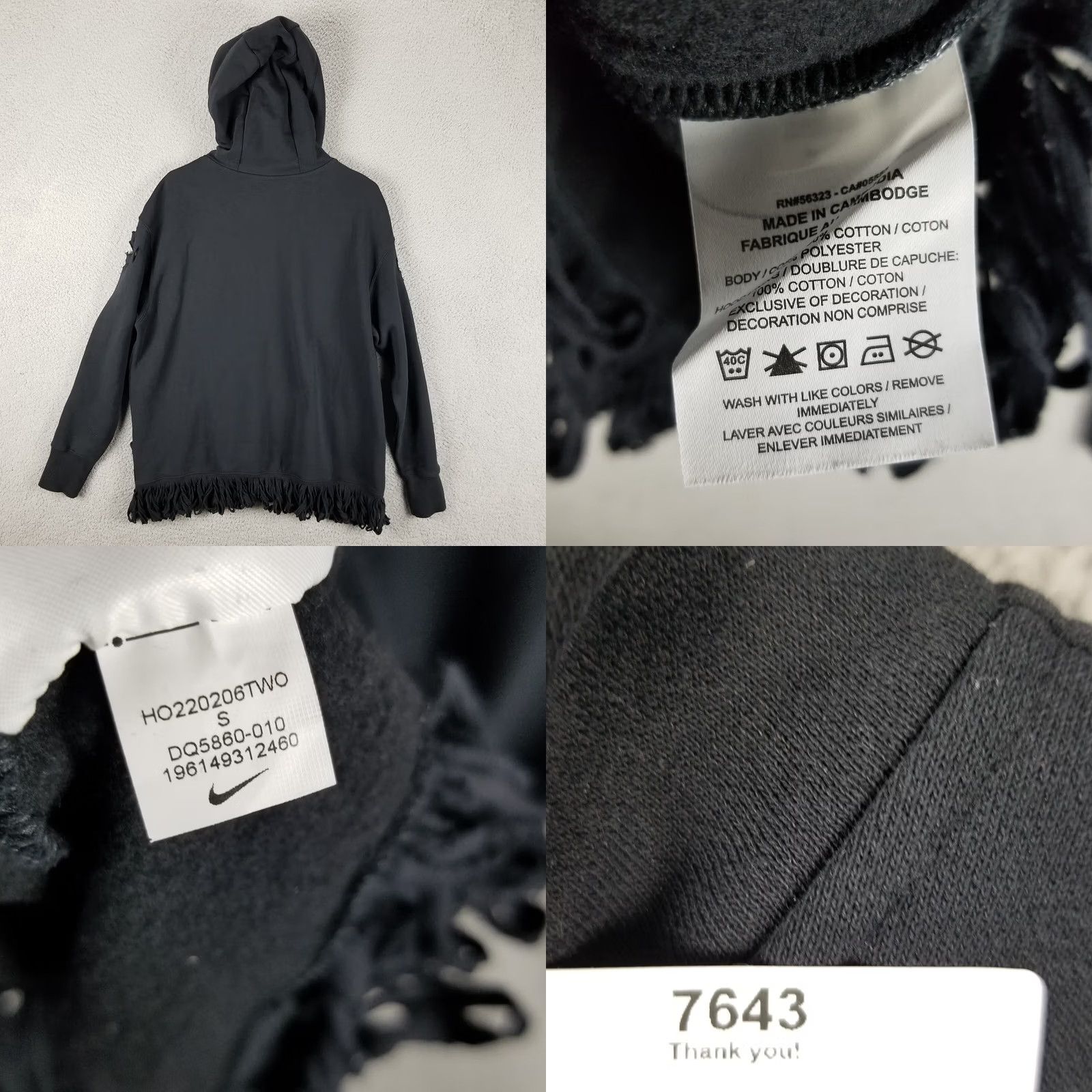 Nike Nike Center Swoosh Hoodie Men Women Small OS Distressed Art To Wear Black Fleece Sweatshirt Pullover Size S / US 4 / IT 40 - 8 Thumbnail