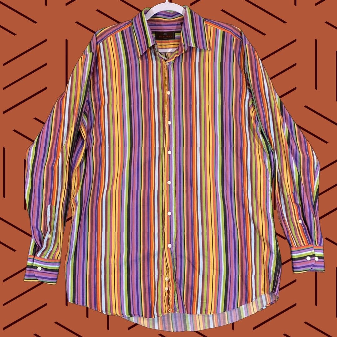 Etro ETRO Milano Shirt Mens 42 Multicolor Striped Button Up Outdoors L/S Italy Dress Size 42R - 1 Thumbnail