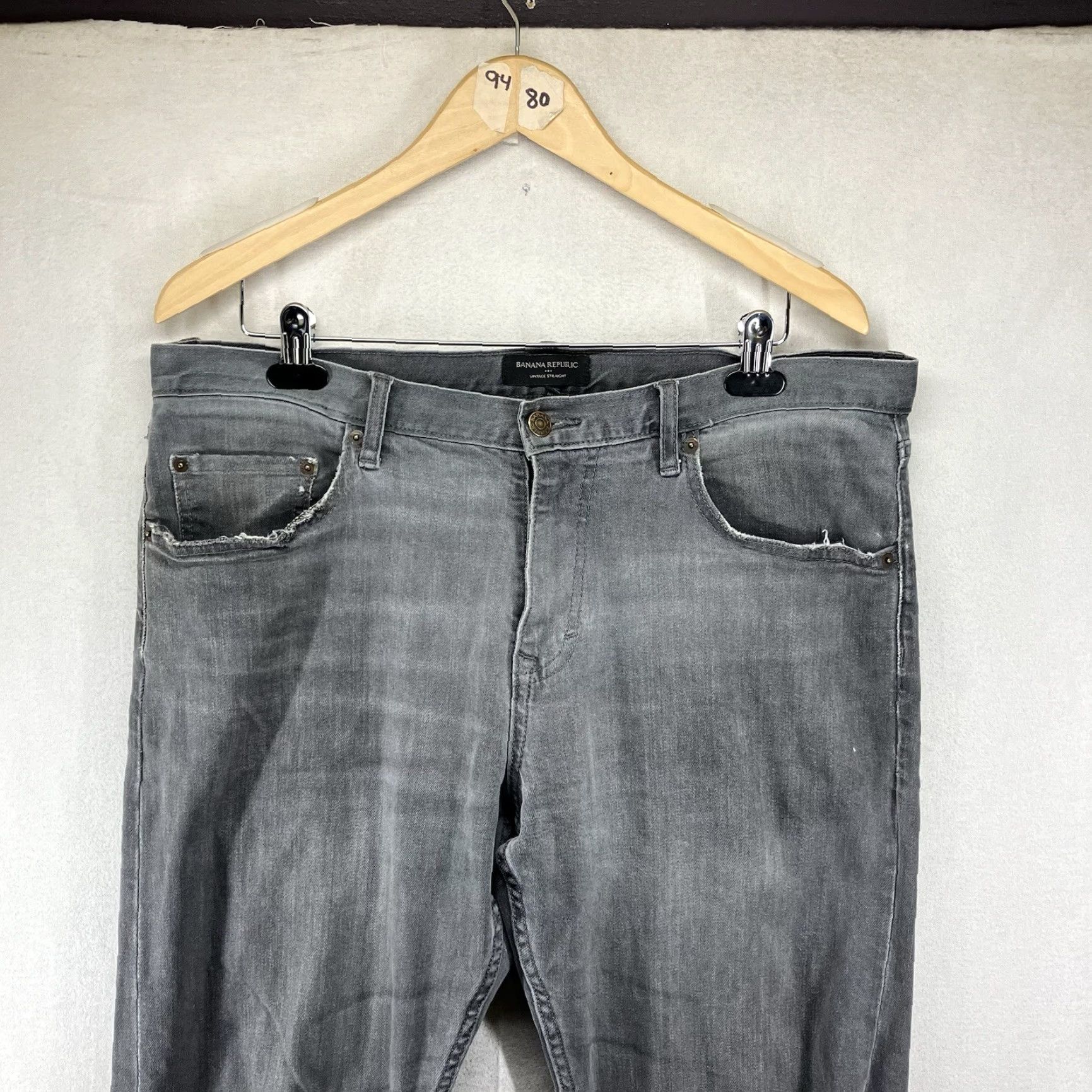 Banana Republic Banana Republic Jeans Mens 35x30 Gray Vintage Straight Whiskered 5-Pocket Logo Regular Denim Cotton Zip Closure Size US 35 - 5 Thumbnail