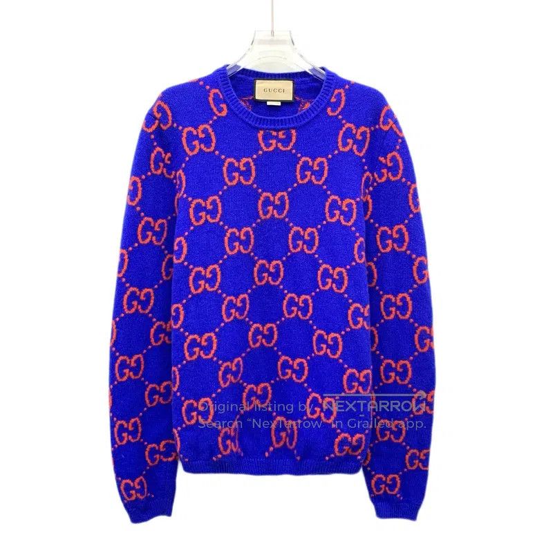 Gucci Gucci 22 dark blue logo jacquard full-print wool round-nec Size US M / EU 48-50 / 2 - 1 Thumbnail