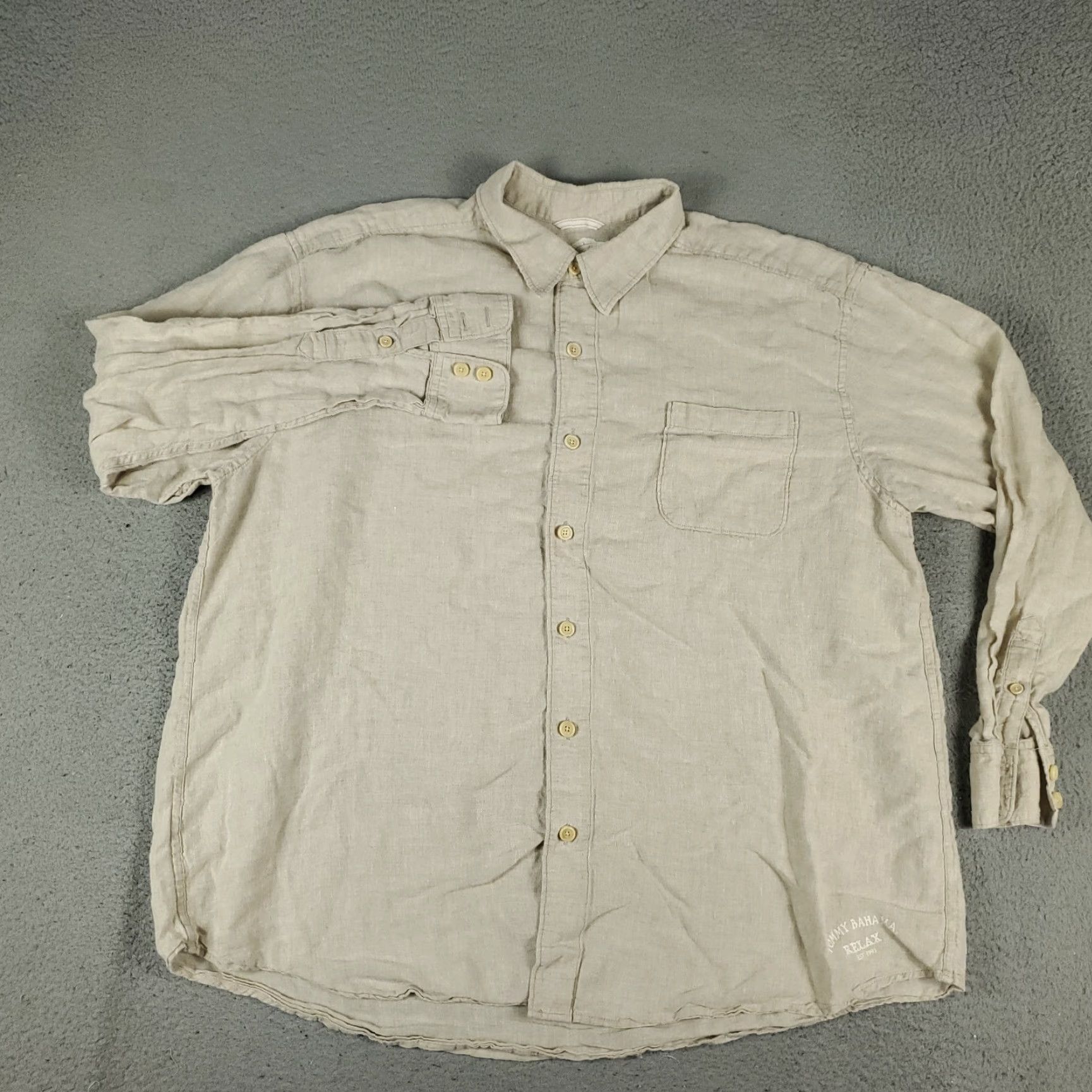 Tommy Bahama VINTAGE Tommy Bahama Shirt Men's Long Sleeve Casual Button Up Linen 2XL Beige Size US XXL / EU 58 / 5 - 2 Thumbnail