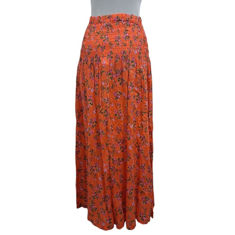 J.Crew J. Crew Smocked Floral Print Midi Skirt Coral XS NWT Size 25" / US 0 / IT 36 - 3 Thumbnail