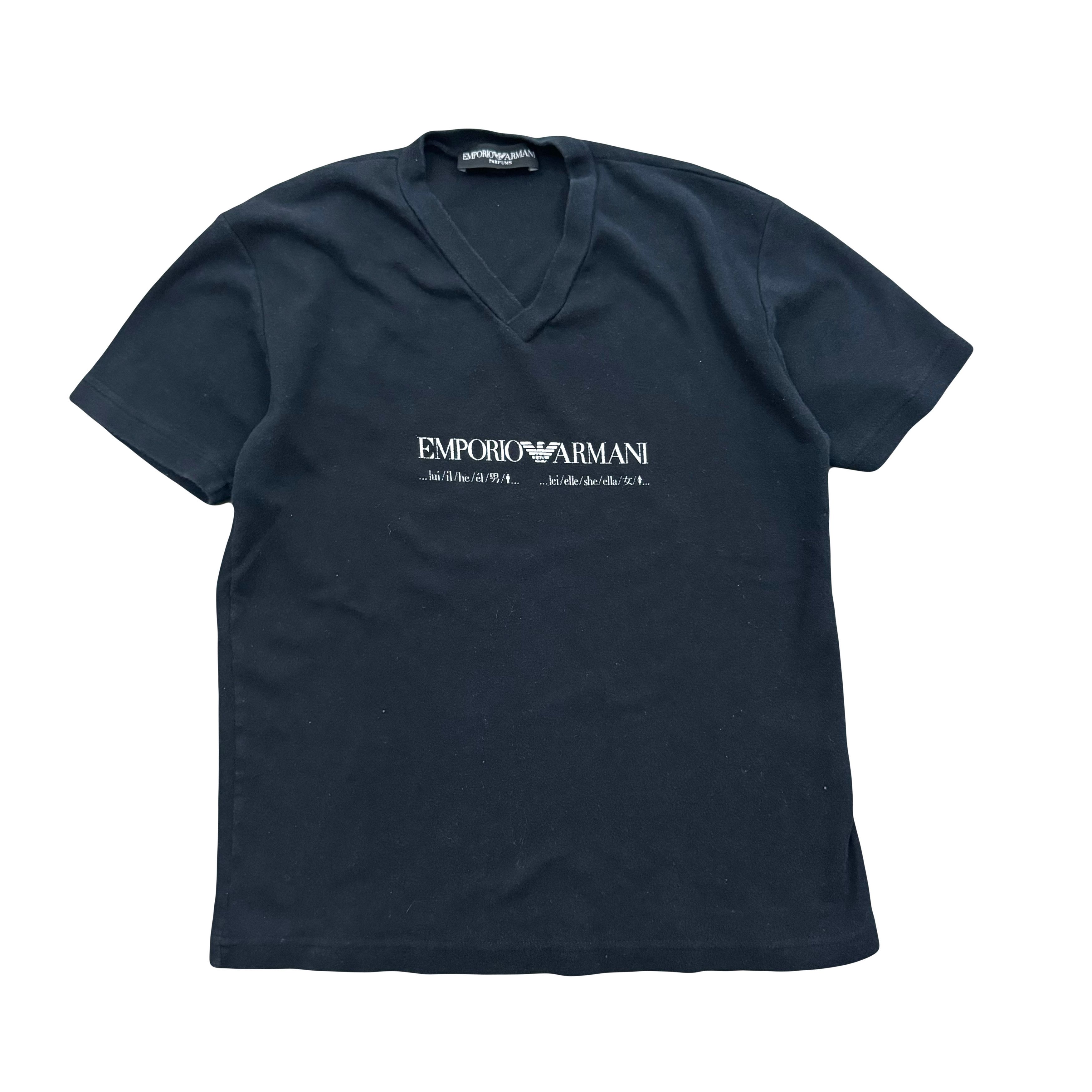 Designer × Emporio Armani × Vintage VTG 90s Y2K Emporio Armani Pronouns V Neck T Shirt Size XS / US 0-2 / IT 36-38 - 1 Thumbnail