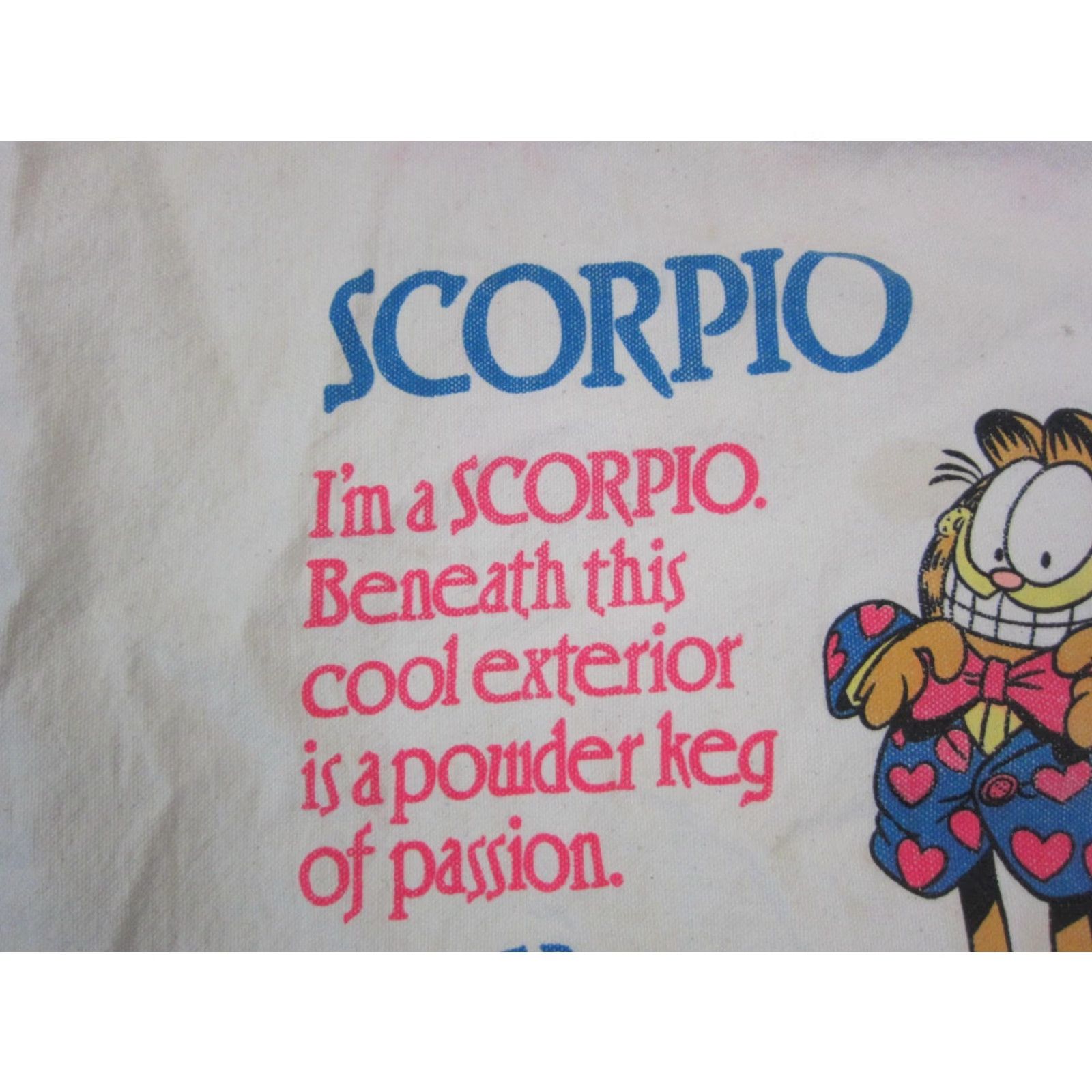 Vintage VINTAGE Garfield Tote Bag Creme White Scorpio Zodiac Cartoon Jim Davis Canvas Tote Unisex Adults Medium Pink Handle/Strap Size ONE SIZE - 5 Thumbnail