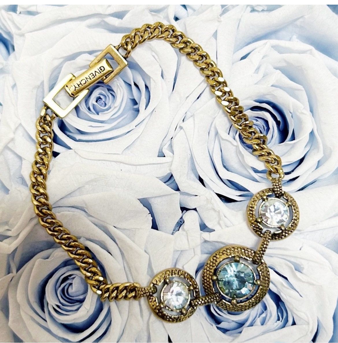 Givenchy Authentic Givenchy Gold and Blue Crystal Chain Bracelet Size ONE SIZE - 6 Thumbnail