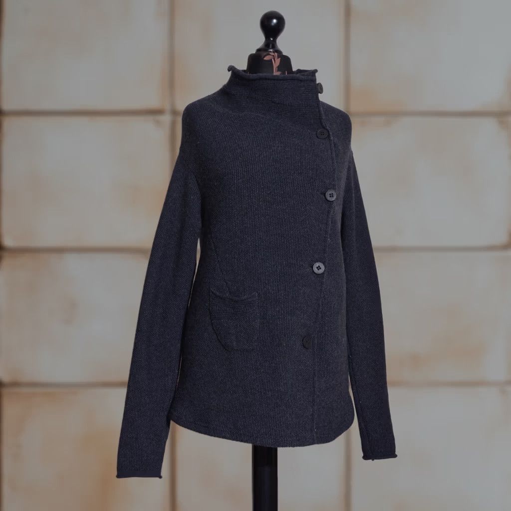 Vintage TRANSIT PAR SUCH Black Wool Short Jacket Coat Womens M UK 12 Knit Overcoat Button Short Coat Size 32" / US 10 / IT 46 - 1 Thumbnail