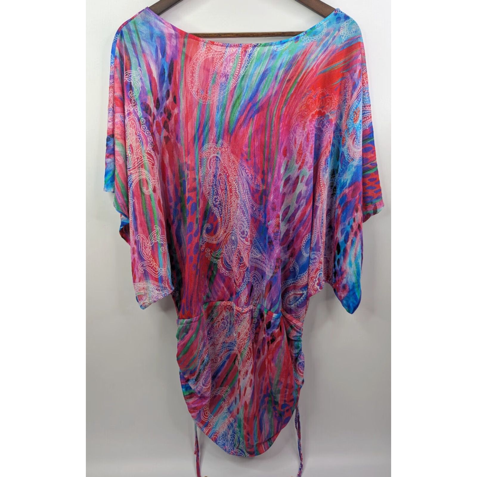 Vintage Luli Fama Cover Up Dress Kimono Boat Neck Shocking Paisley Swim Beach Large Size L / US 10 / IT 46 - 4 Thumbnail