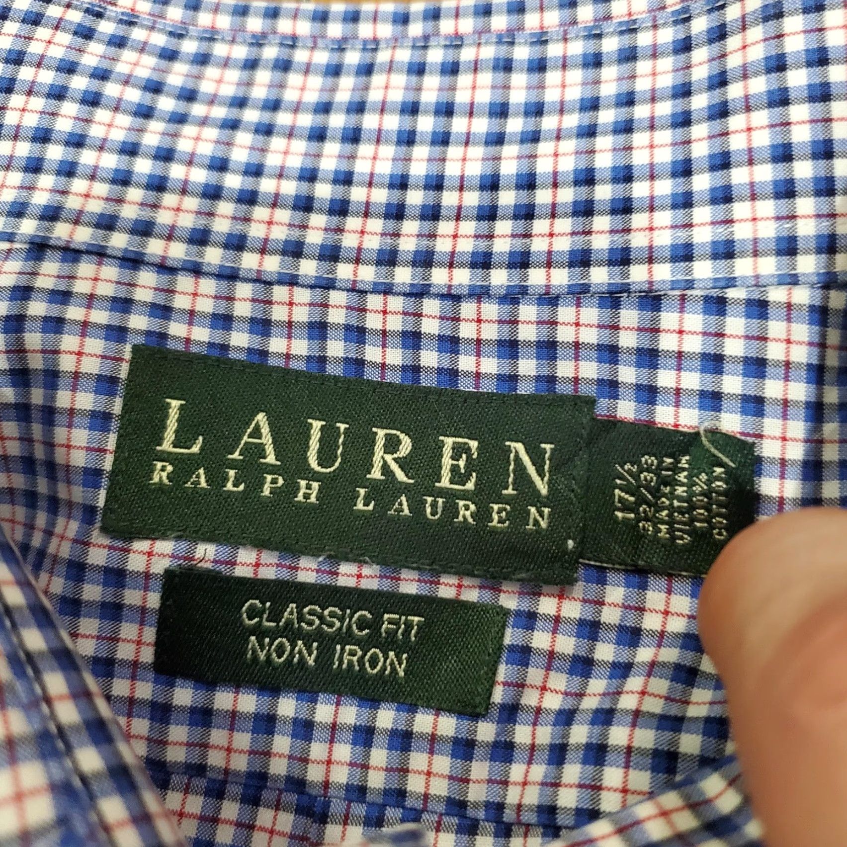 Ralph Lauren Lauren Ralph Lauren Shirt Mens 17.5 32/33 Blue Plaid Classic Fit Dress Non Iron Size 48R - 5 Thumbnail