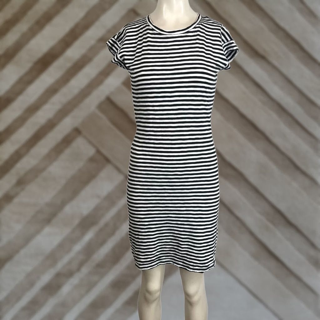J.Crew J. Crew Striped Knit T Shirt Dress Tie Waist Short Sleeve Black White XXS Womens Size XXS / US 00 / IT 34 - 1 Thumbnail