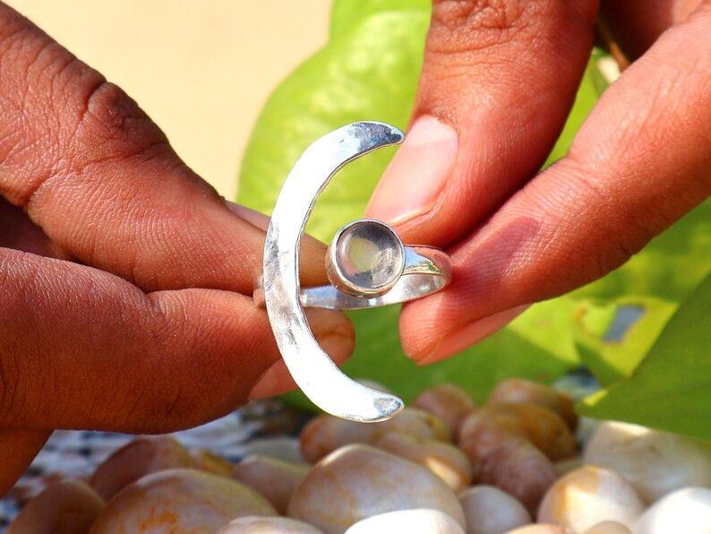 Handmade Crystal Quartz Ring, 925 Silver Ring, Handmade Open Jewelry, Size ONE SIZE - 4 Thumbnail