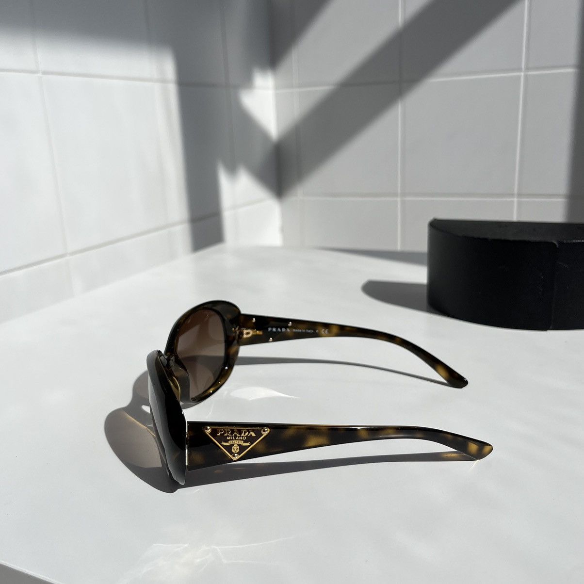 Prada Prada Oval Leopard Sunglasses with Prada triangles SPR 27L Size ONE SIZE - 7 Thumbnail