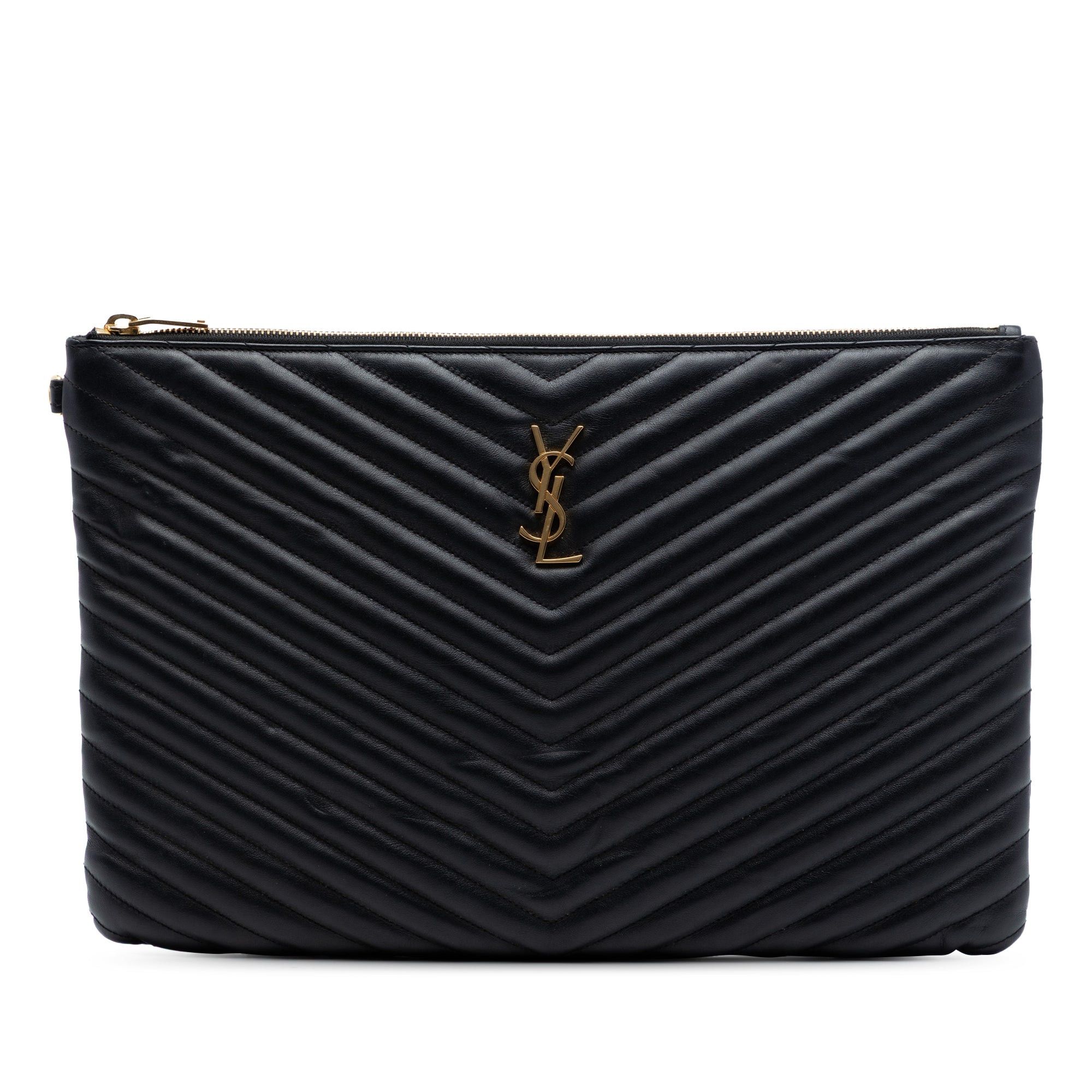 Saint Laurent Paris Quilted Chevron Leather Monogram Document Holder Size ONE SIZE - 1 Thumbnail