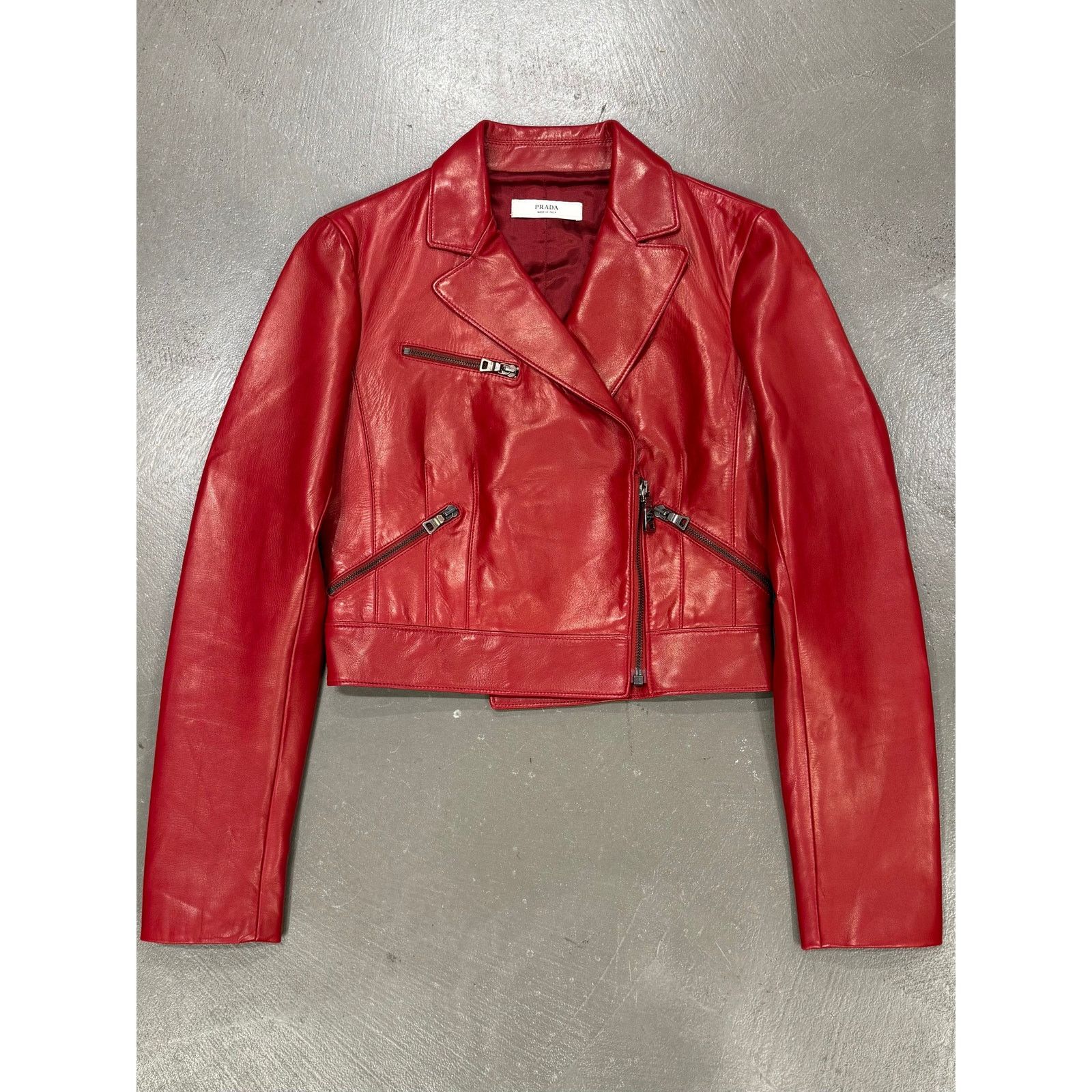 Prada 2000s Prada red biker leather jacket Size US S / EU 44-46 / 1 - 1 Thumbnail
