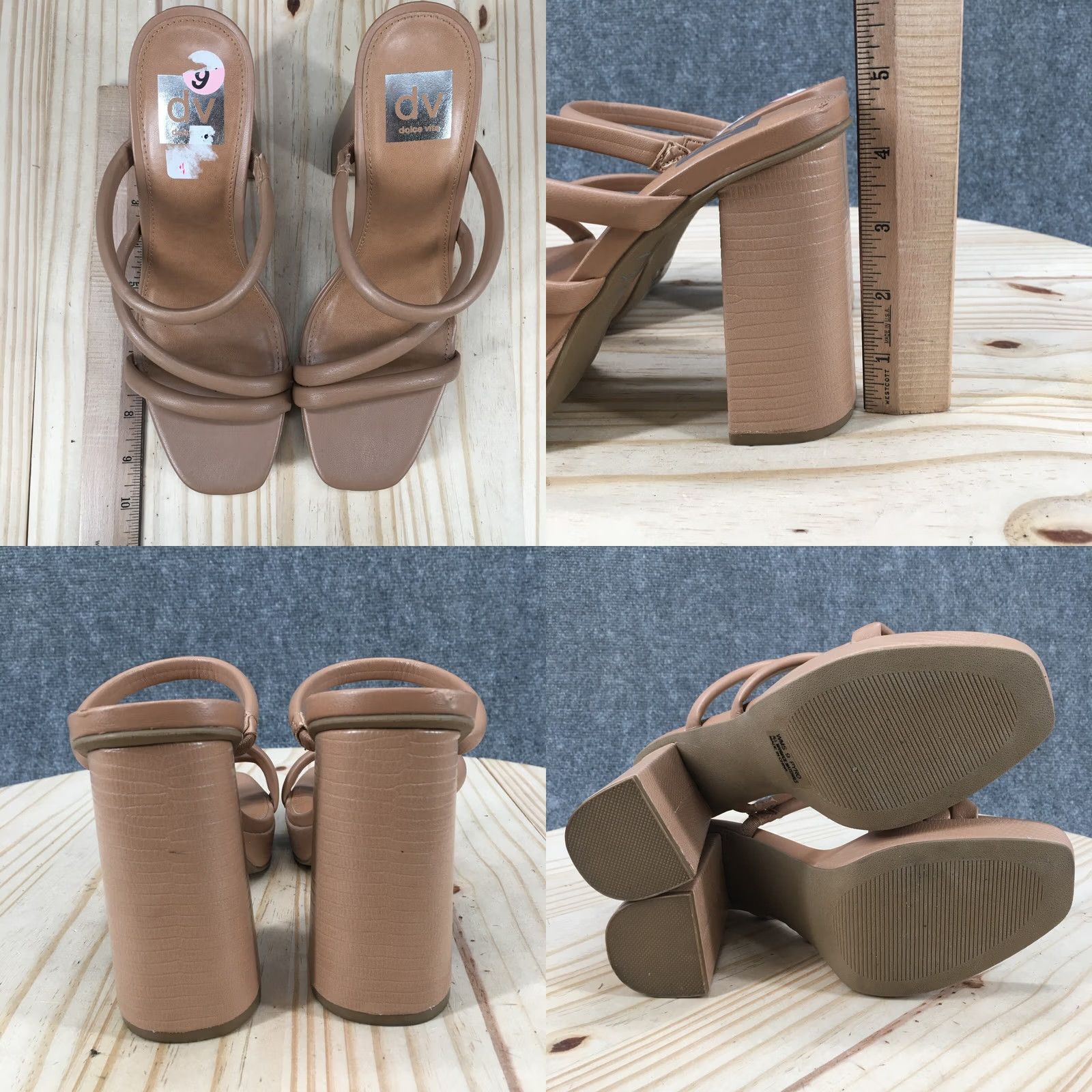 Dolce Vita DV by Dolce Vita Sandals Womens 9 Pyro Block High Heels Slide Beige Faux Leather Size US 9 / IT 39 - 8 Thumbnail