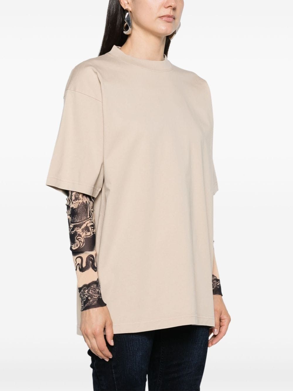 Balenciaga o1srvl11e0425 Large Fit T-Shirt in Light Beige Size M / US 6-8 / IT 42-44 - 4 Thumbnail