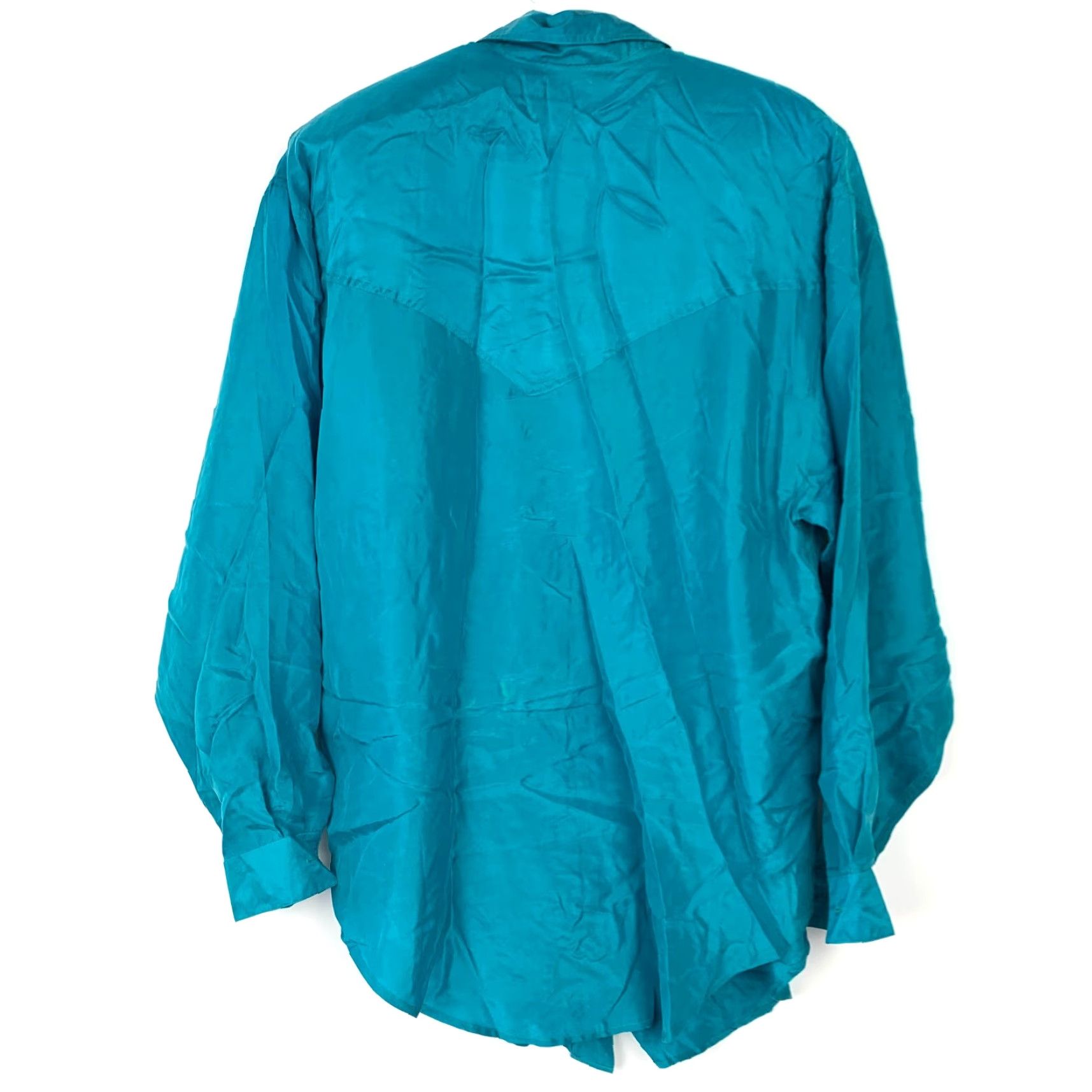Vintage VINTAGE Nuggets Silk Fringe Button Up Shirt Top Blouse Womens Small TEAL Silk 1990s Grunge Shirt Mens? Size S / US 4 / IT 40 - 7 Thumbnail