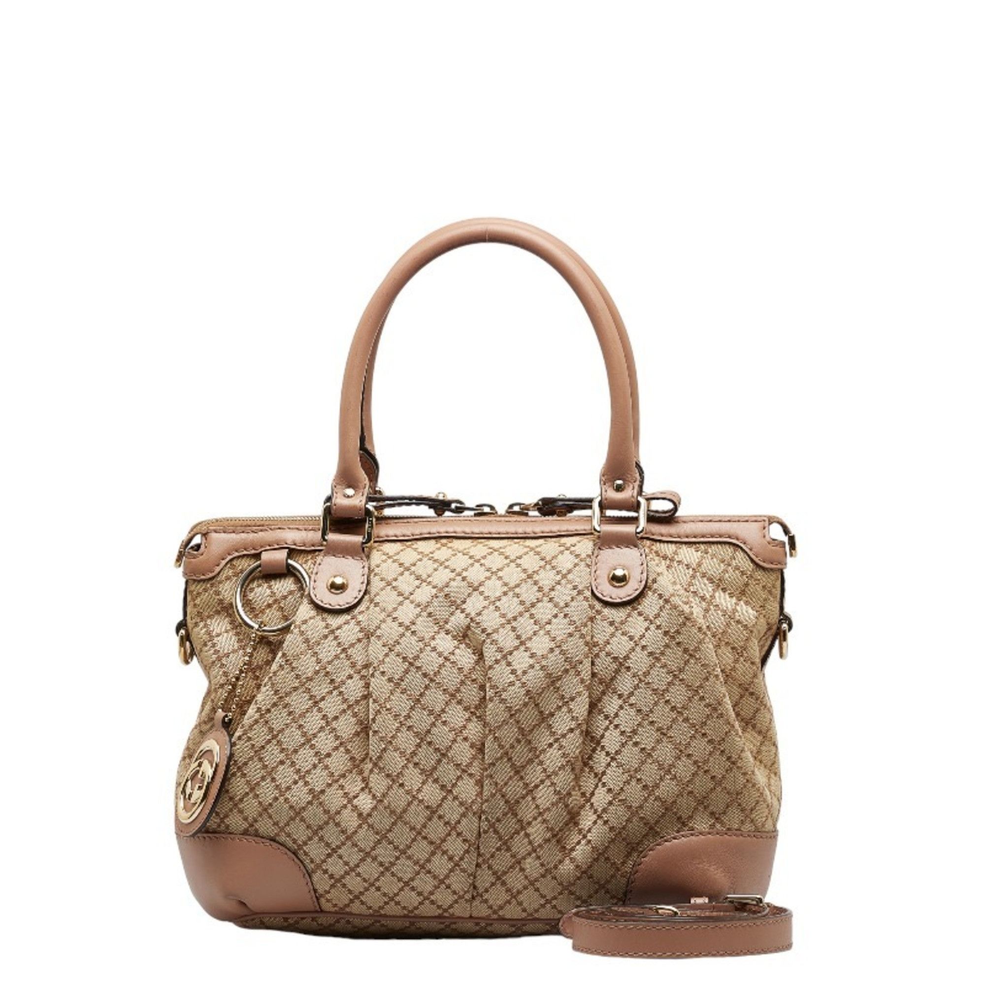 image of Gucci Diamante Sookie Handbag Shoulder Bag 247902 Beige Pink Canvas Leather Women's Gucci
