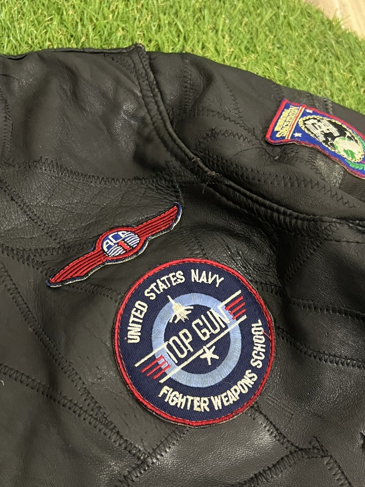 Alpha Industries × Vintage Vintage Alpha Industries Leather Patchwork Top Gun Jacket Size S / US 4 / IT 40 - 7 Thumbnail